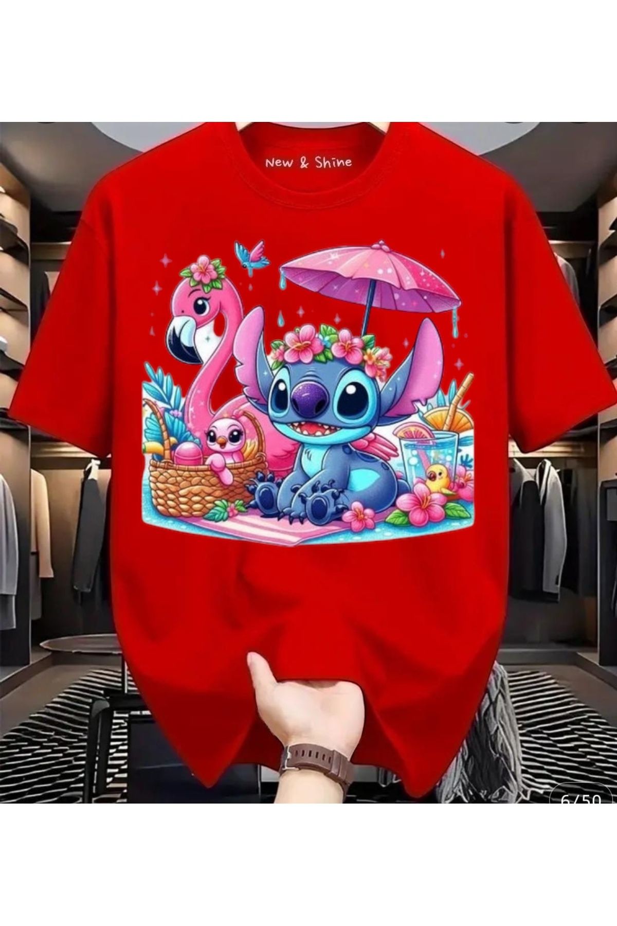 New Shine Stitch Baskılı Büyük Beden Oversize T-Shirt