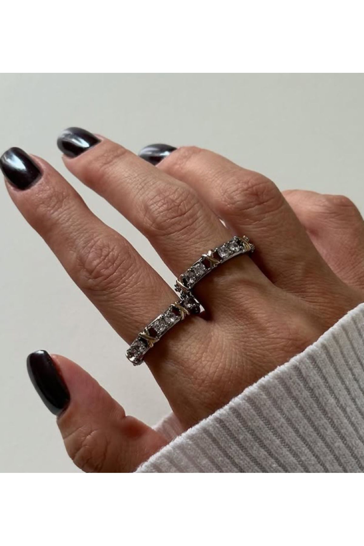 Ervalina Altın ve gümüş Renklerdeki Ervalina Trend Zirkon Taşlı Çelik Yüzük, Xoxo Modeli