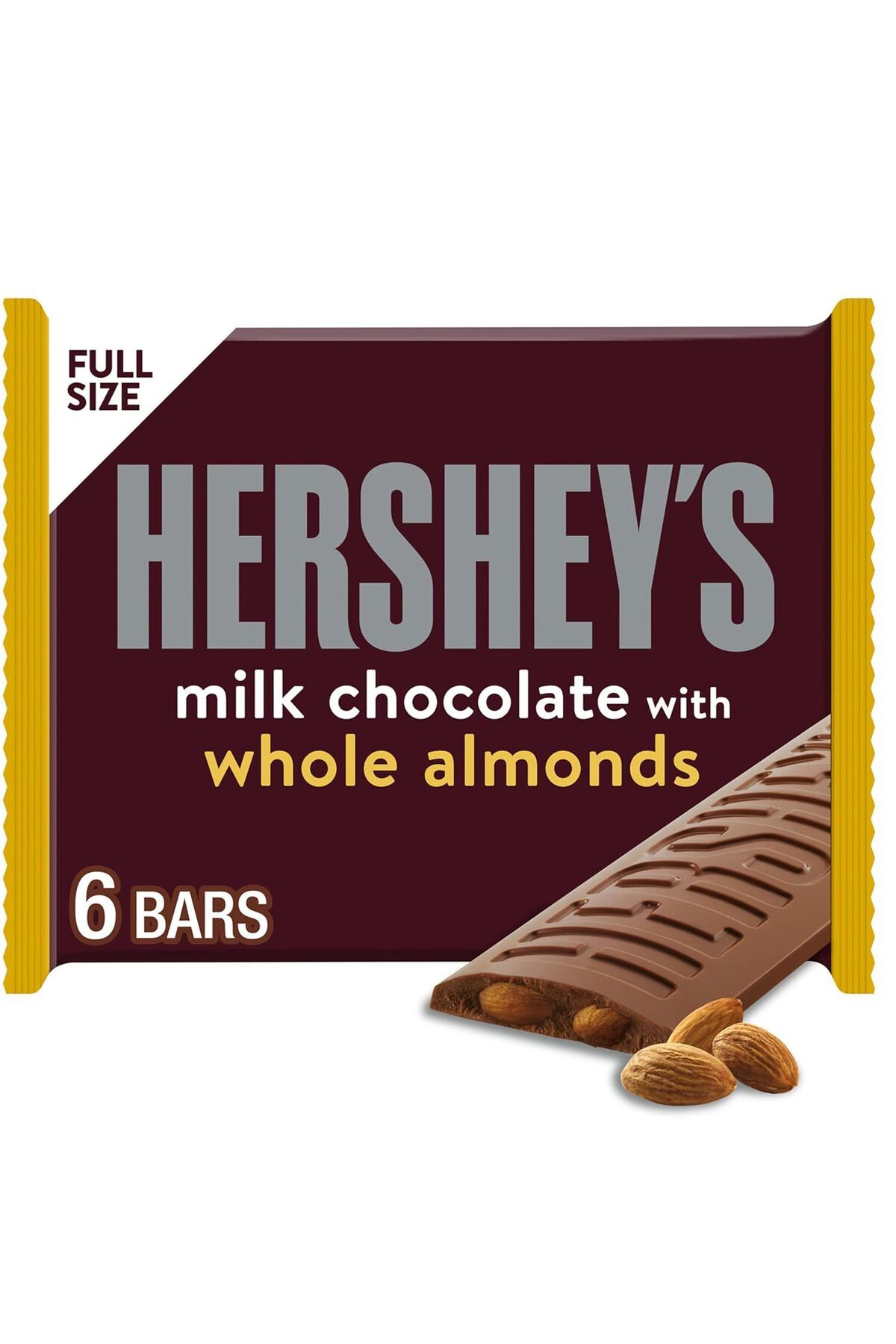 Hershey 's Milk Chocolate with Almonds Candy Bars Sütlü Çikolata ve Bütün Bademli Barlar 6'lı 246gr