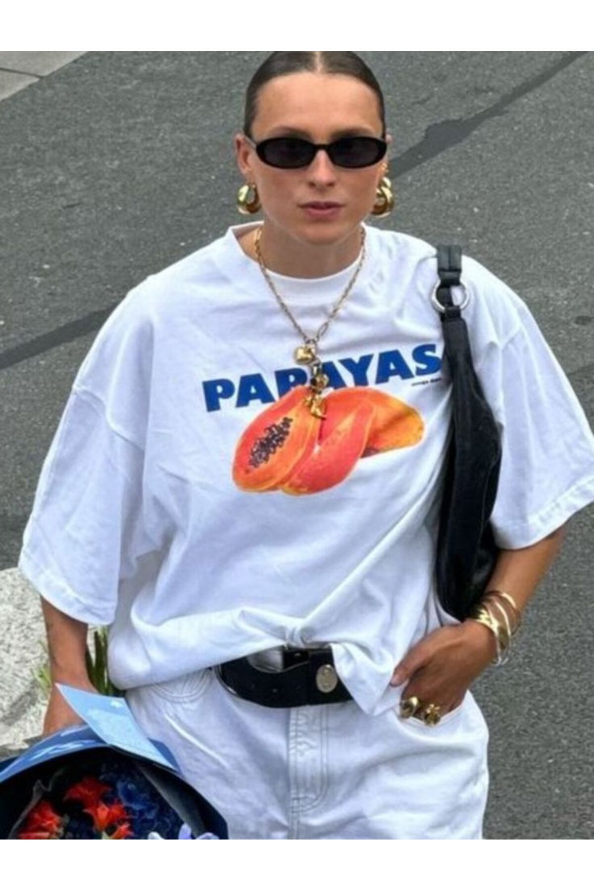 Moon Dancer Pinterest Papaya Unisex Oversize Baskılı Boxy Fit Kalın Kumaşlı Tshirt
