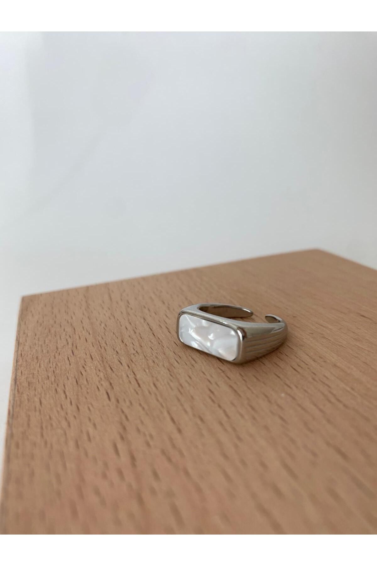 stainless steell Çelik Dikdörtgen Model Sede Taşlı Ayarlanabilir Yüzük