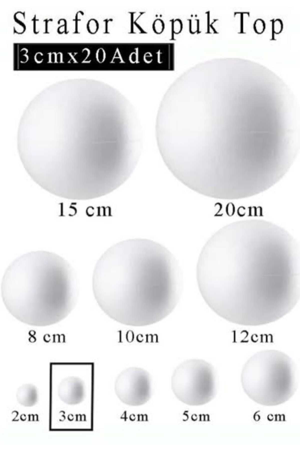 ÇİLEKHOMEAVM Strafor Köpük Top 3 cm 20 Adet Köpük Top Küre Toplar Yuvarlak Strafor Top Okul Deney Hobi Sanat