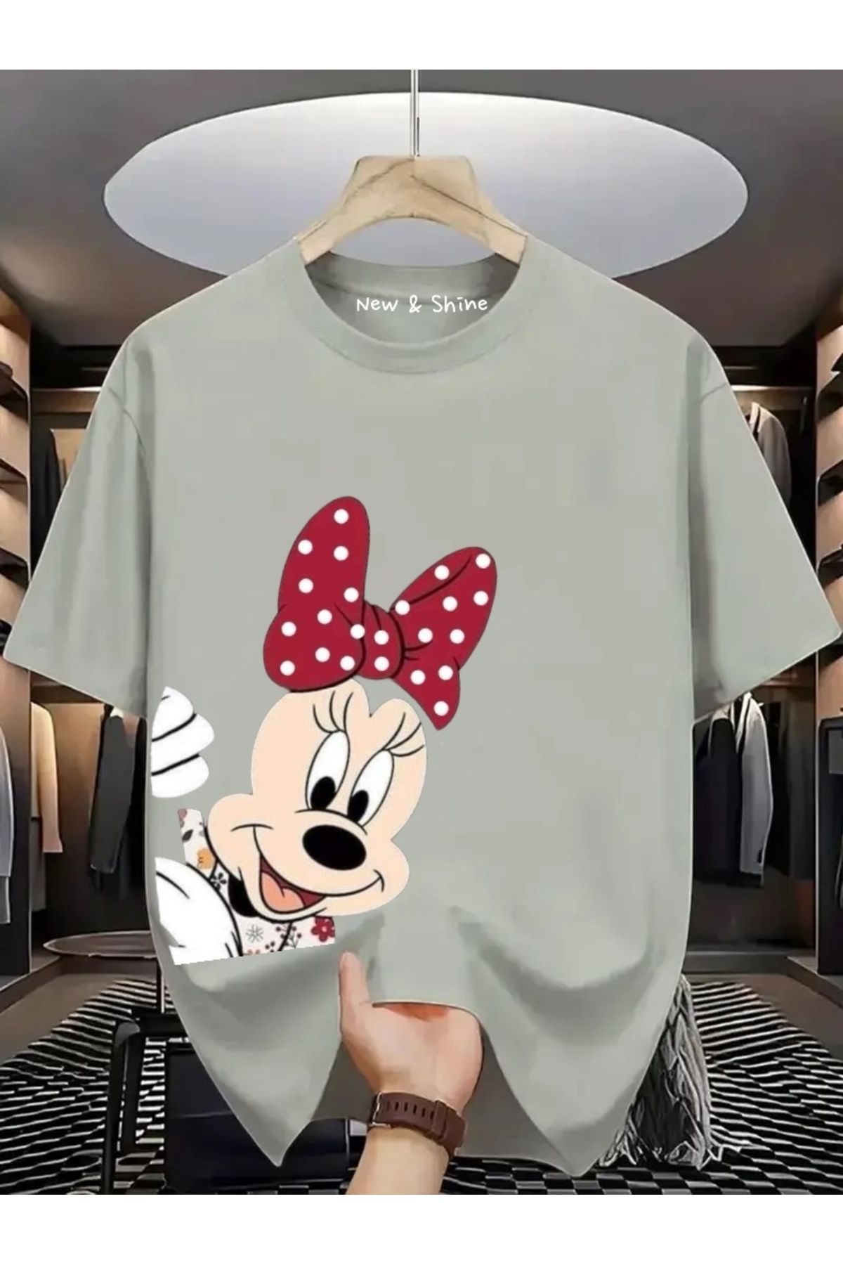 New Shine Minnie Mouse Yanda Baskılı Oversize T-Shirt