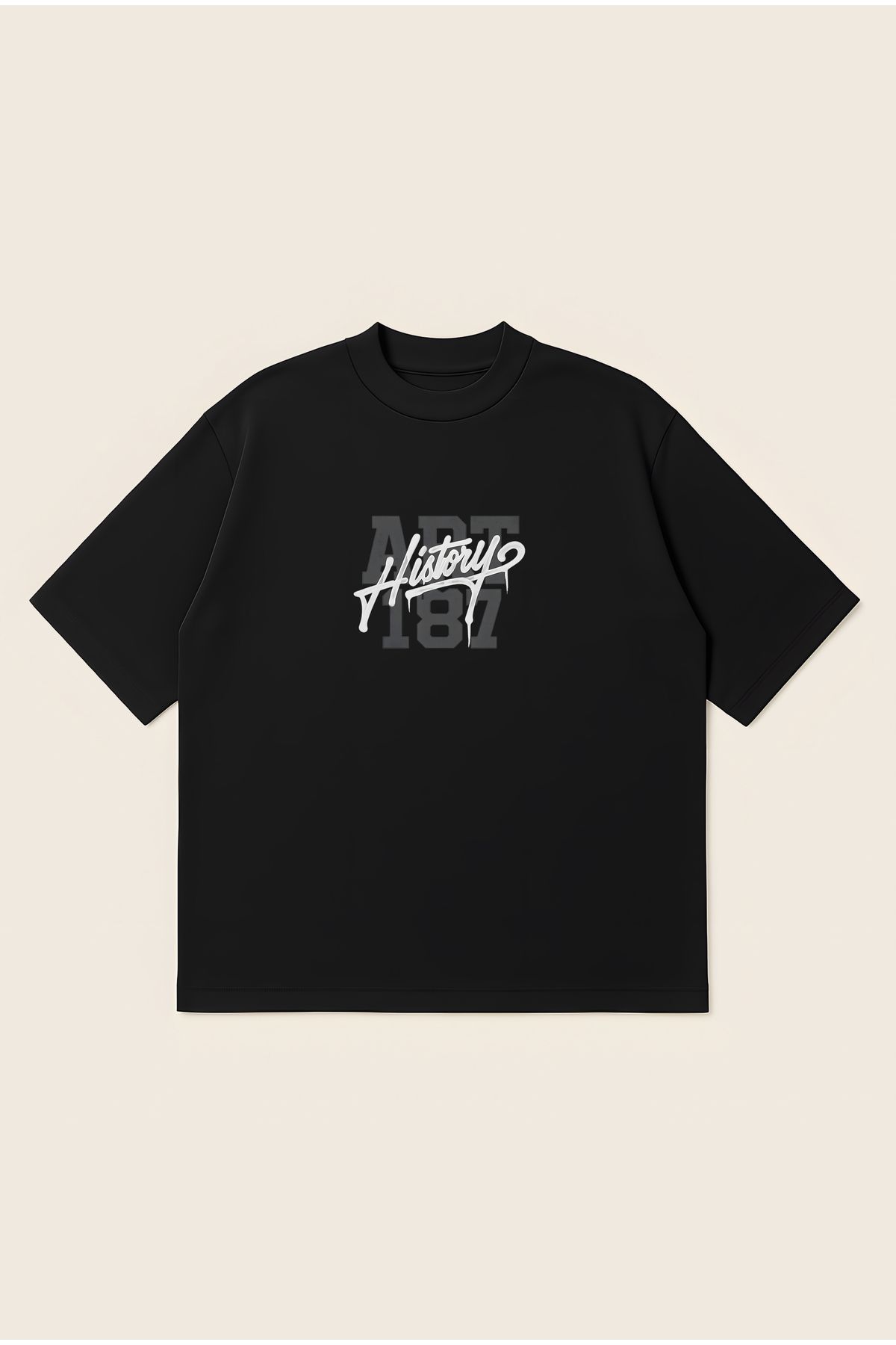 Moon Dancer Grafiti Gri Unisex Oversize Baskılı Boxy Fit Kalın Kumaşlı Tshirt