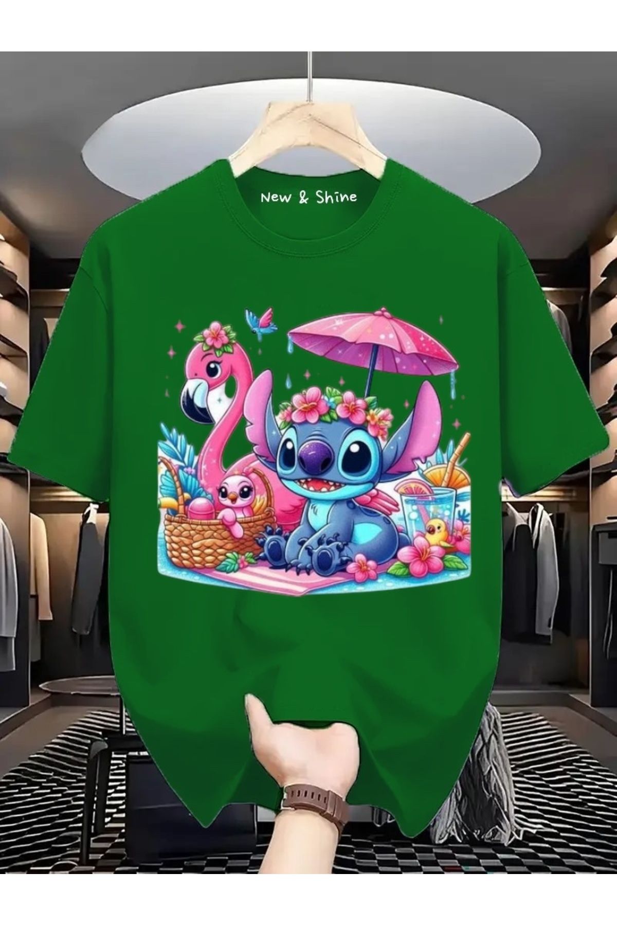 New Shine Stitch Baskılı Büyük Beden Oversize T-Shirt
