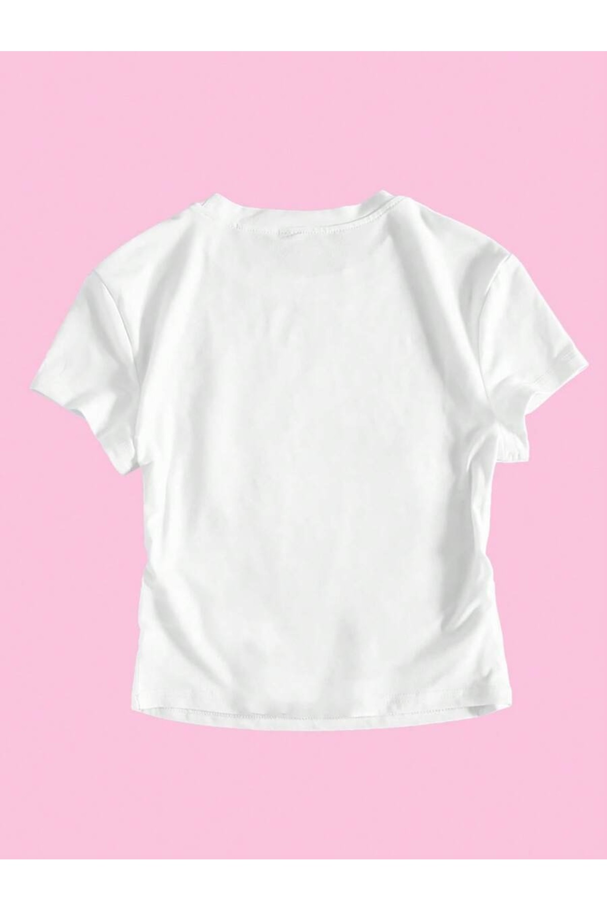 PALPİTO  Kadın Beyaz Sweet Cherry Baskılı Bisiklet Yaka Dar Crop Tshirt - Görsel 3