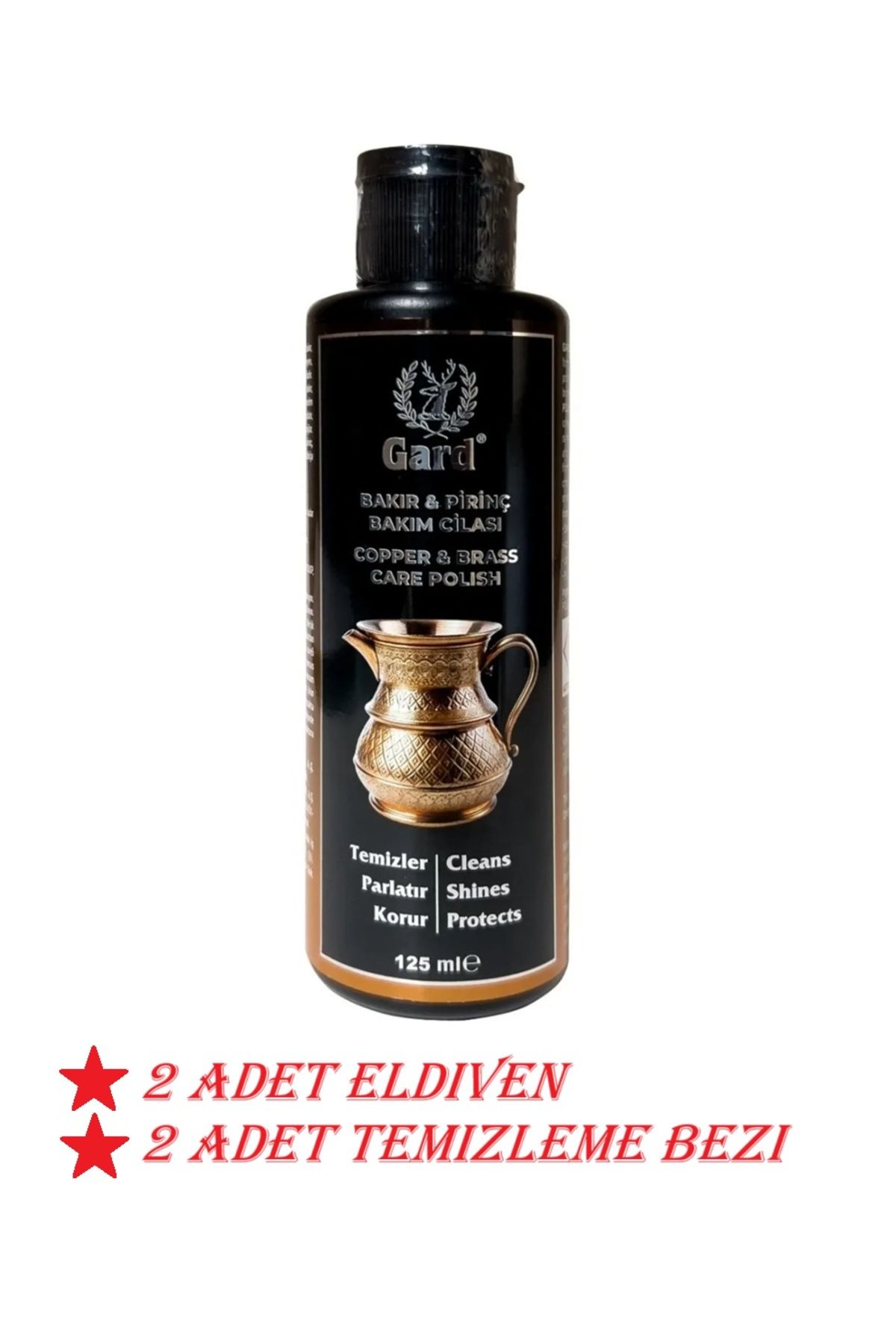 Gard Bakır Pirinç Krom Alüminyum Cilası 125 ml + 2 Adet Eldiven + 2 Adet Parlatma Bezi