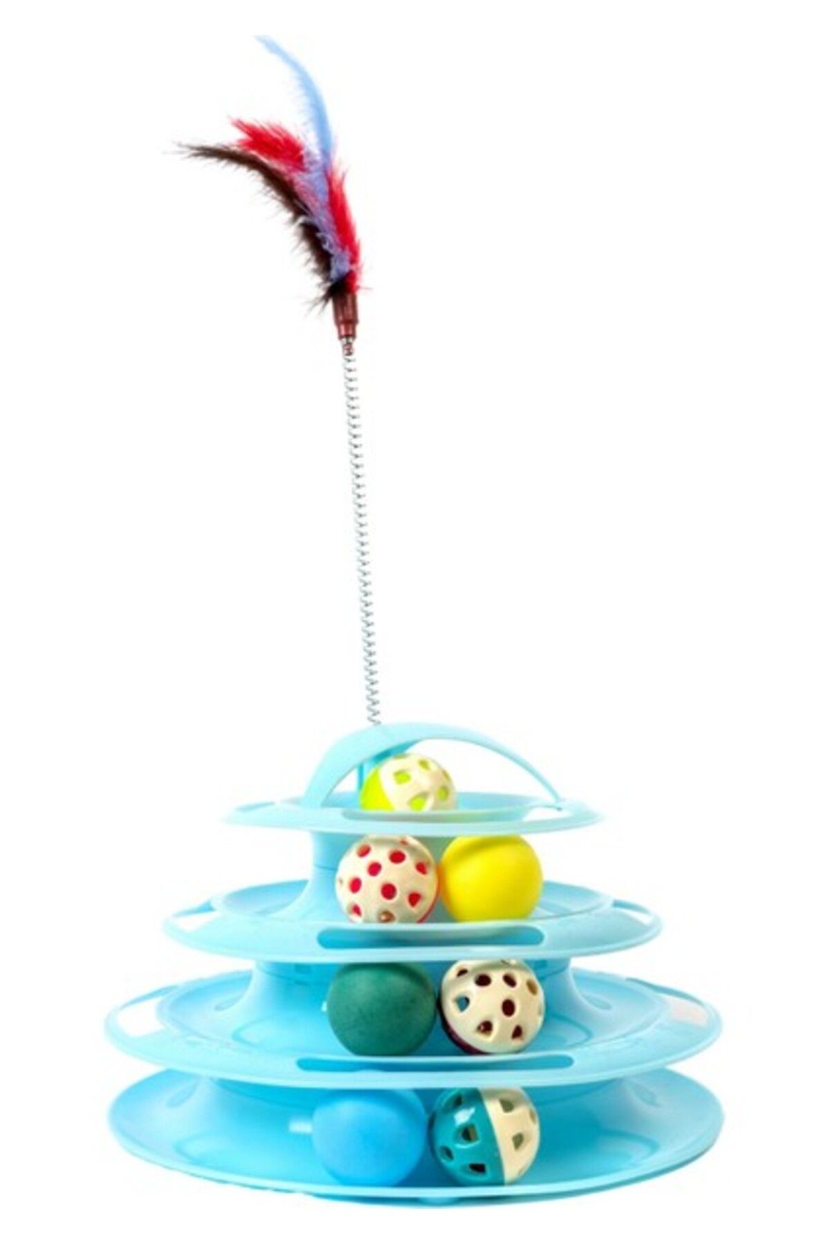 Orqinel Glipet Tower Of Tracks 4 Katlı 7 Toplu ve Tüylü Yuvarlak Kedi Oyuncağı 24 x 13 cm Turkuaz
