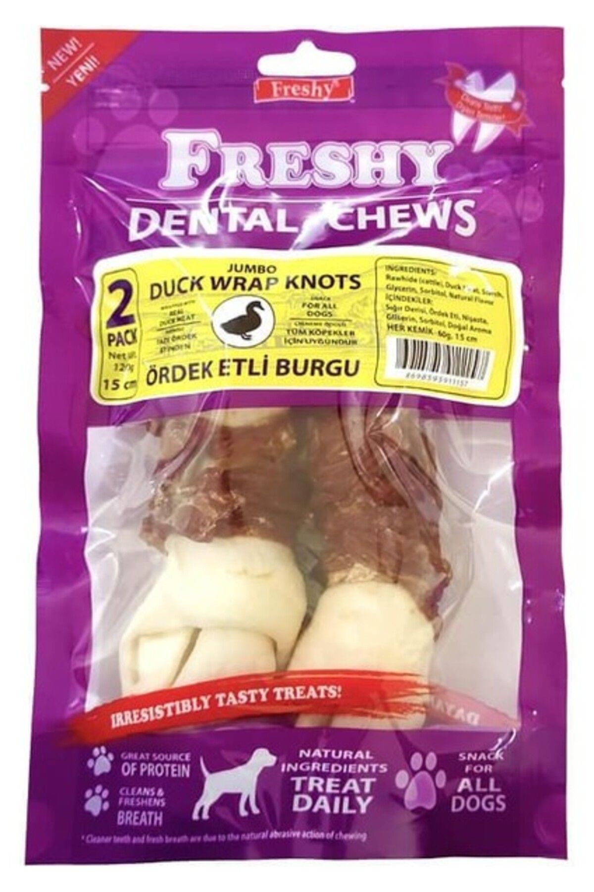 Orqinel Freshy Dental Duck Ördek Eti Kaplı Köpek Ödülü 120 gr 15 cm