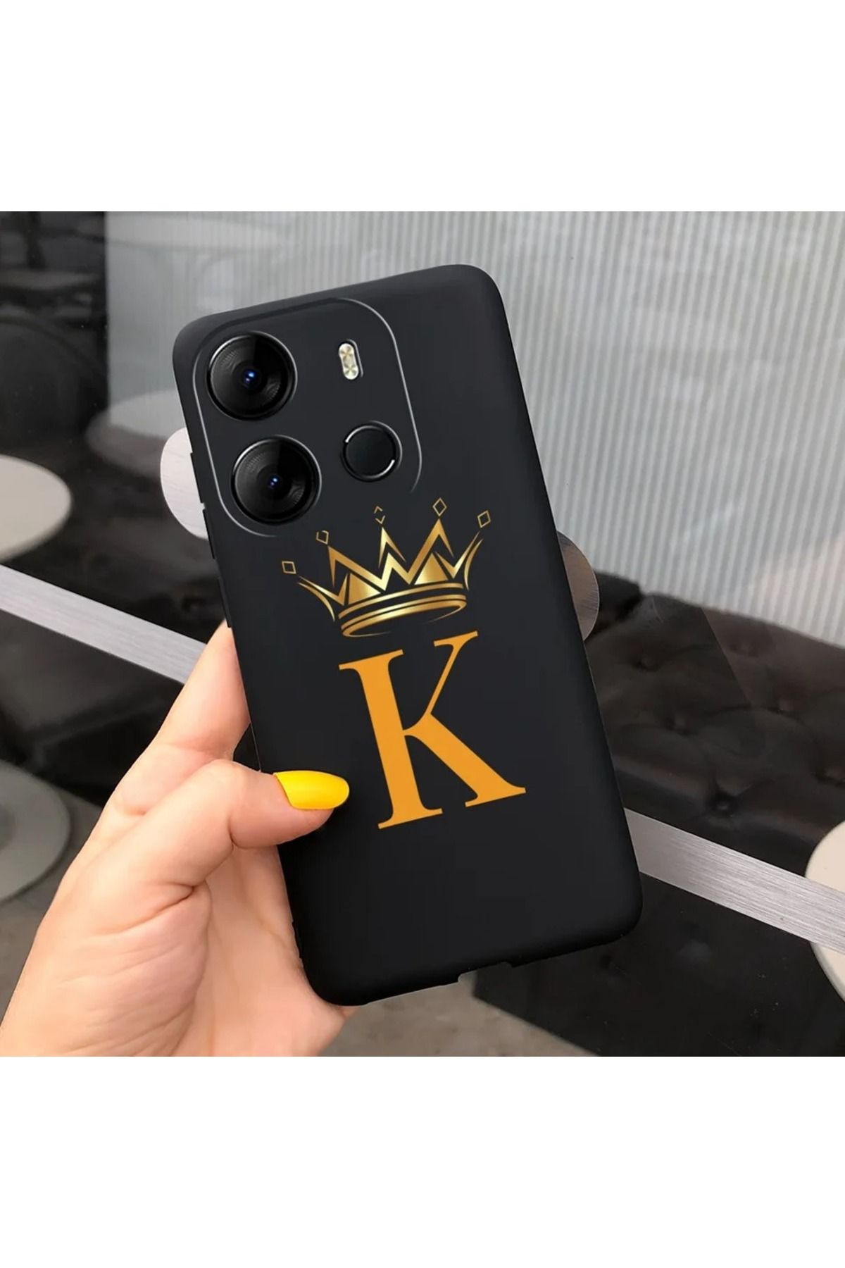 Rotaks Tecno Spark Go 2023 Uyumlu Harfli Taç Baskılı Kişiye Özel Silikon Telefon Kılıfı - K