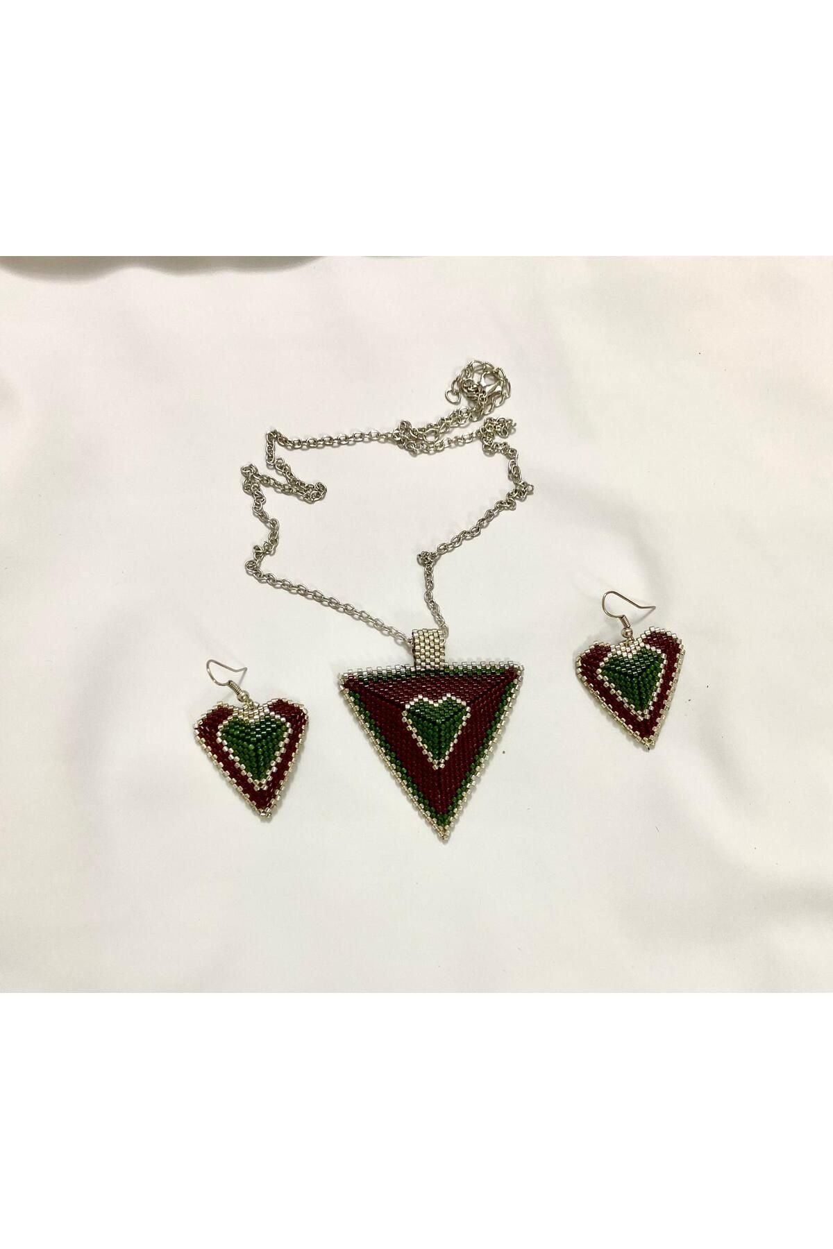 Butik Pramit kalp kolye ve küpe takımı (delica boncuk)