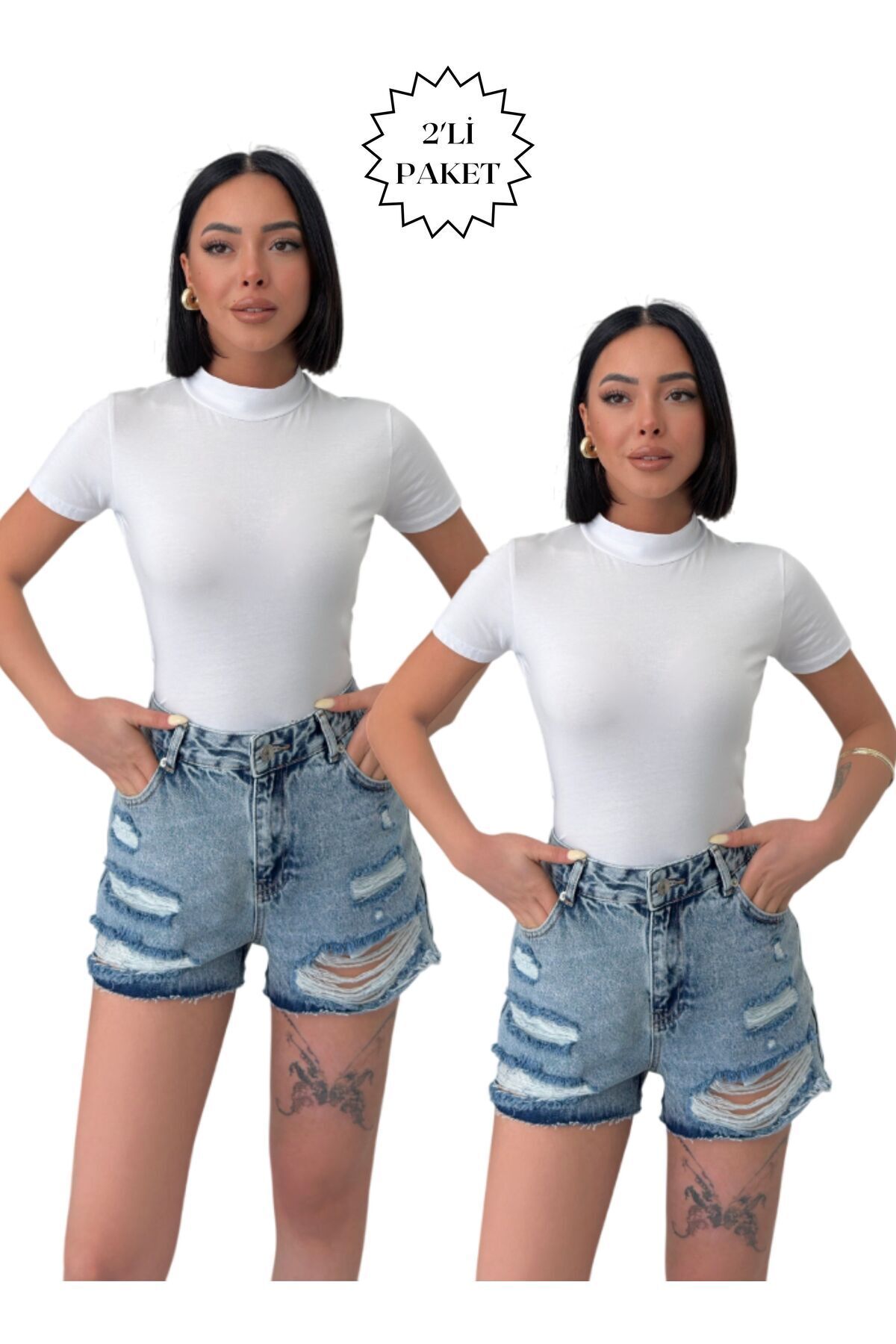 Lunamiratto Balıkçı Kısa Kol Pamuklu Body Beyaz-Beyaz Yarım Balıkçı Body Boğazlı Tişört T-shirt