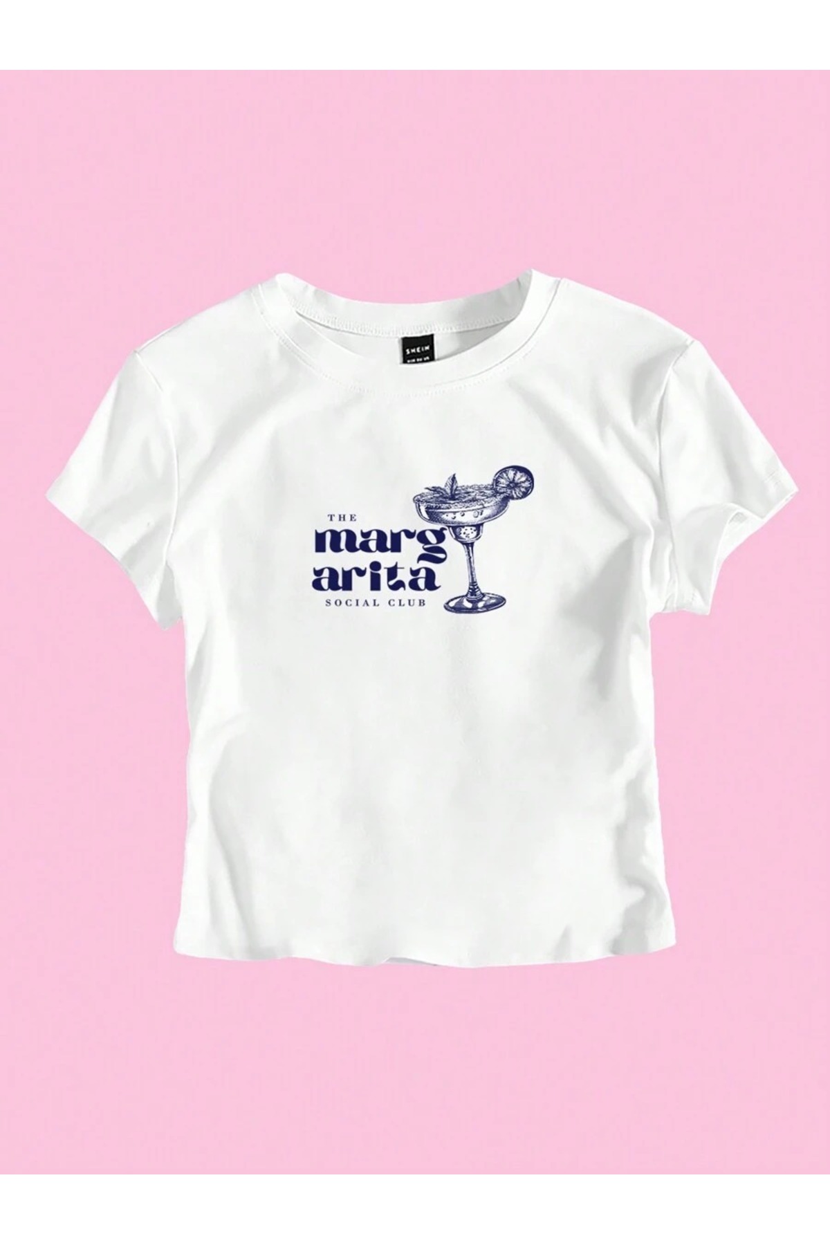 PALPİTO  Kadın Beyaz Margarita Club Baskılı Bisiklet Yaka Dar Crop Tshirt - Görsel 2