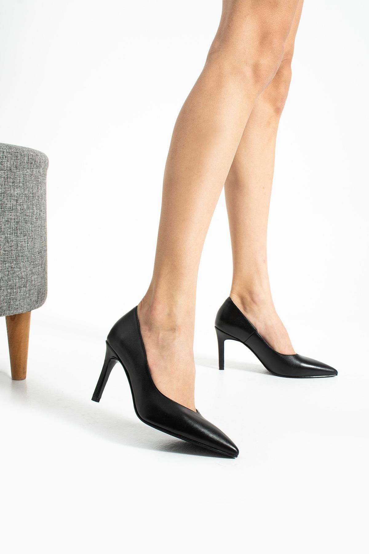 FOLLİNİ Kadın Hakiki Deri Stiletto Siyah Deri