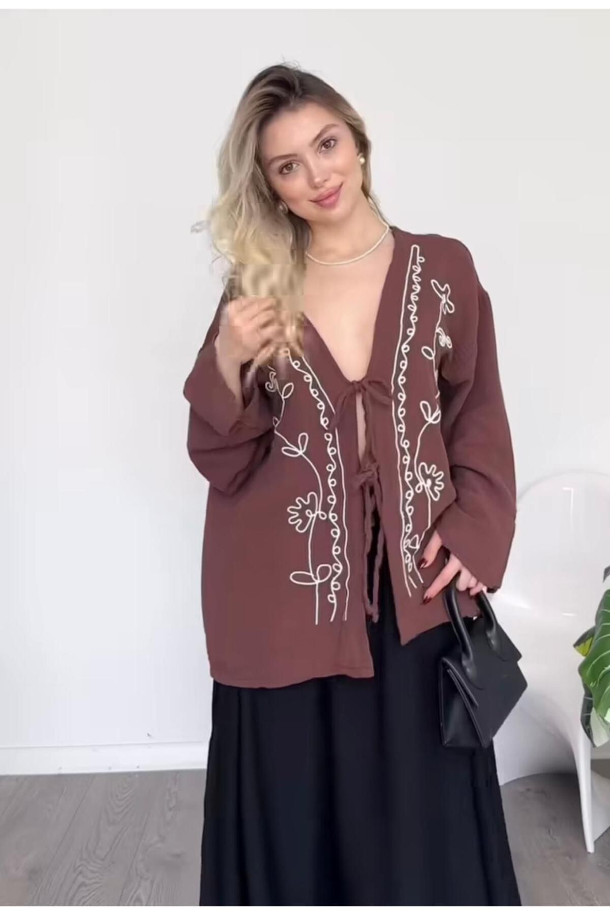 YS BUTİK BAĞLAMA DETAYLI KİMONO MUSLİN KUMAŞ