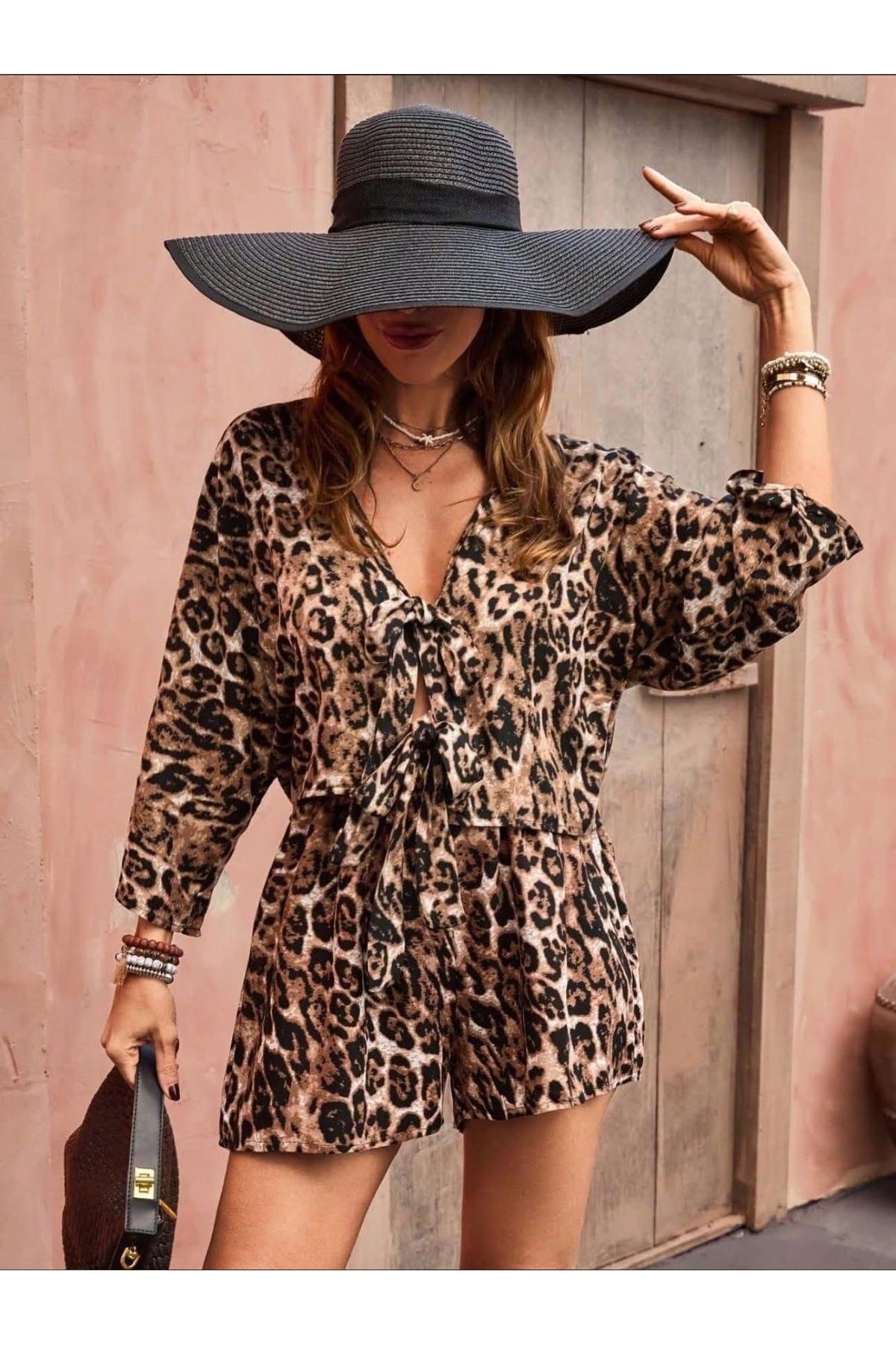 fabbwomen Leopar Desen Kimono Takım