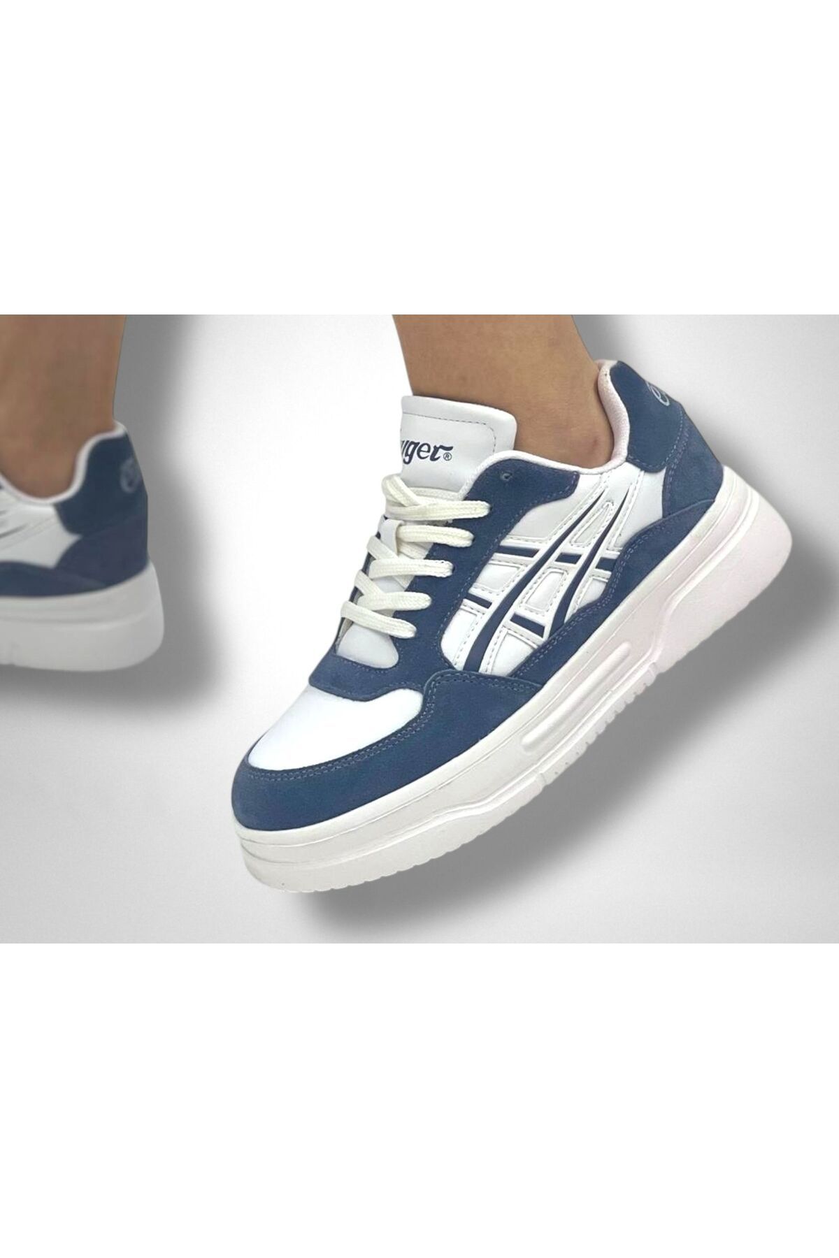 eTayger 3128 İndigo Mavi Gerçek Deri Ultra Hafif Kaymaz Rahat Günlük Sneaker Ayakkabı