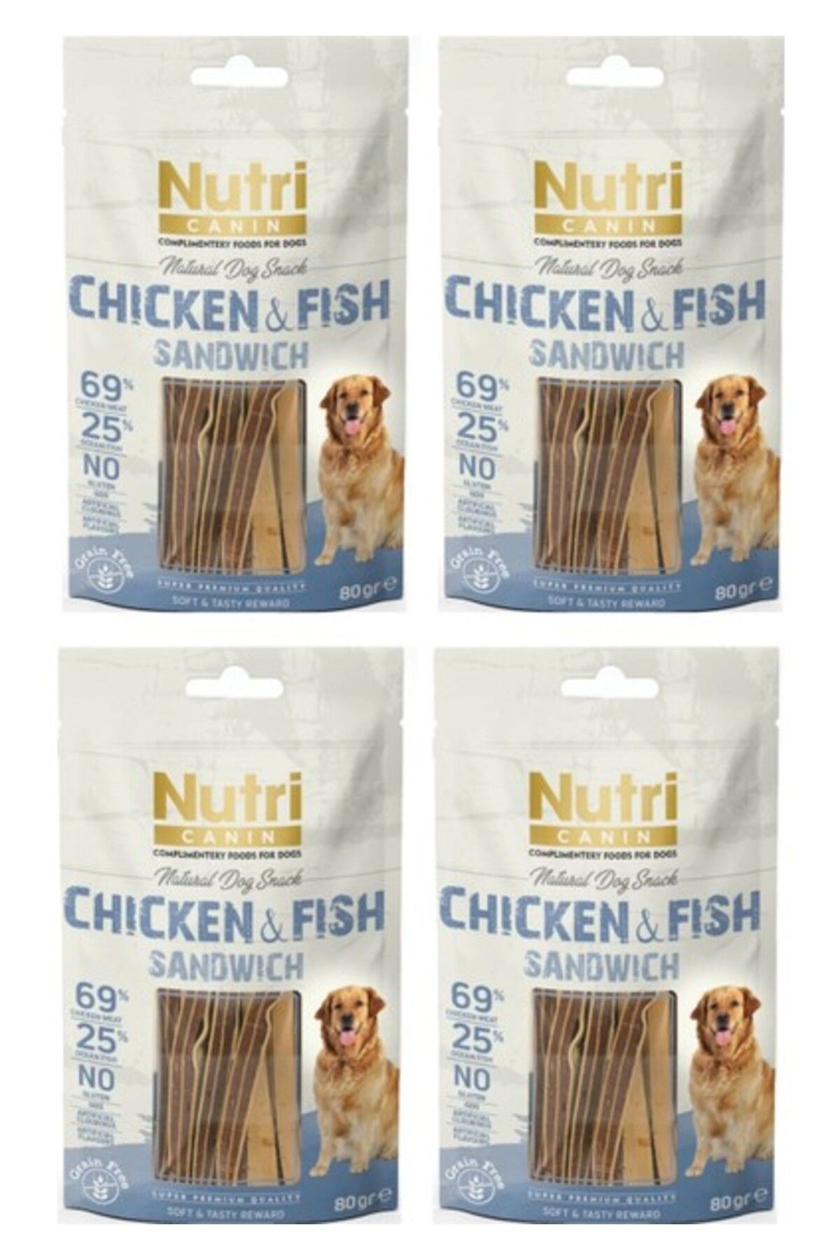 Orqinel Nutri Canin Sandwich Tavuk ve Balıklı Fileto Tahılsız Köpek Ödülü 80 Gr. x 4 Adet