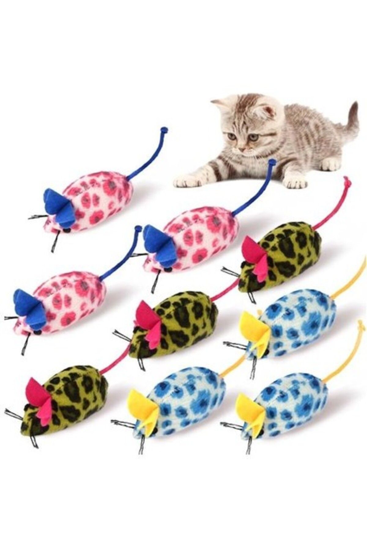 Orqinel Glipet Üç Renkli Kumaş Fare Kedi Oyuncağı 6 cm 2 Li