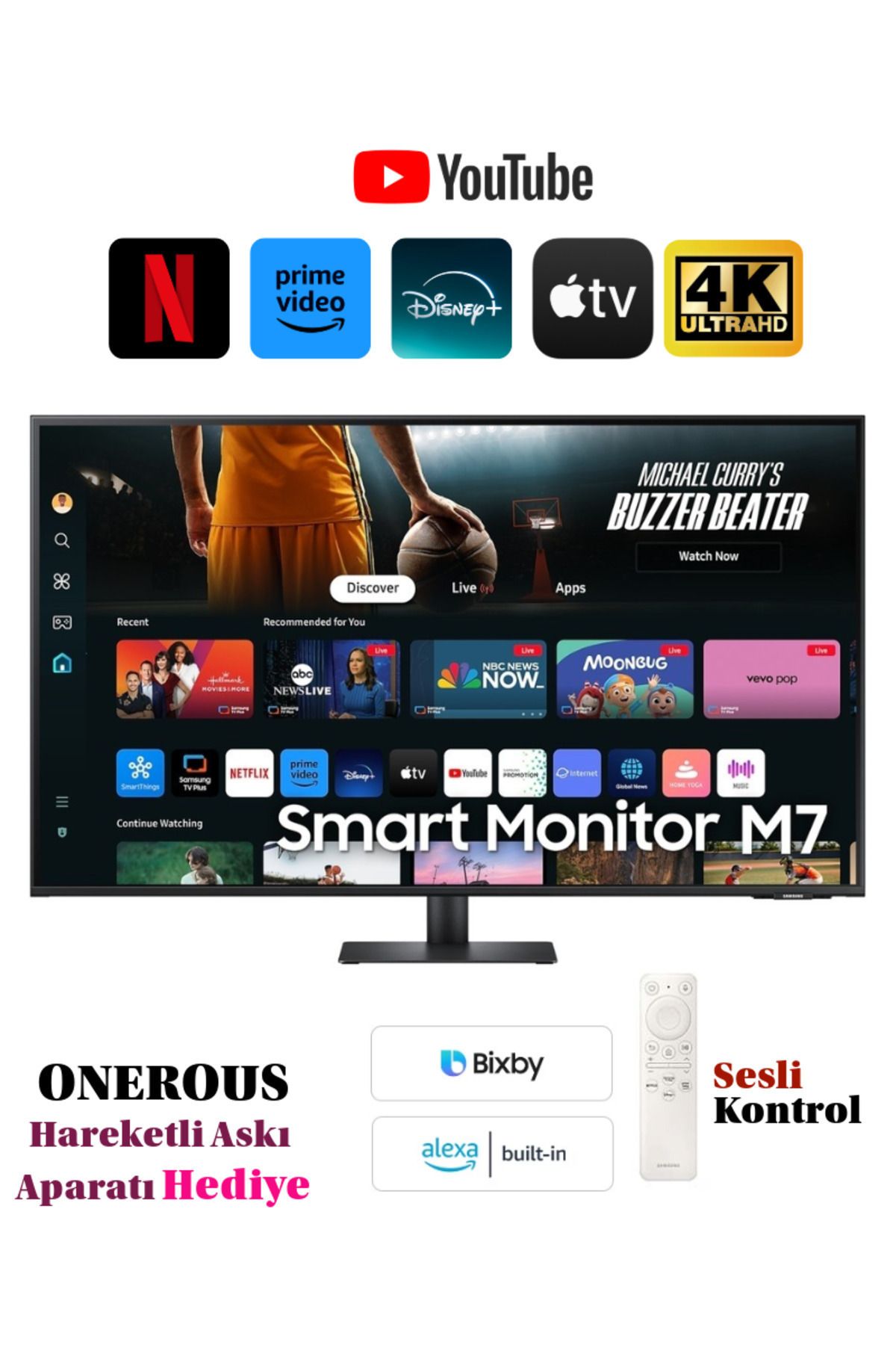 Samsung Akıllı Tv-monitör 109 Ekran 43" Wi-fi Apple Android Kablosuz Görüntü Aktarım-tizen Os Akıcı Arayüz