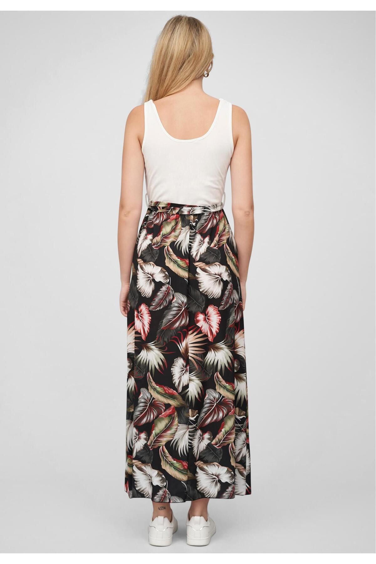 Cloud5ive-Damen Tank Top Maxi Kleid 2-tone Mit Bindegürtel Tropical Print 5