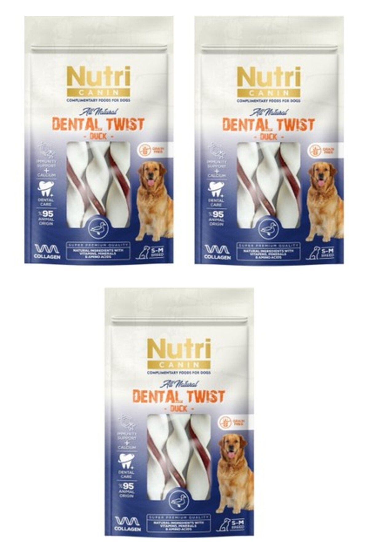 Orqinel Nutri Canin Dental Twist Ördekli S-M Irk Için Köpek Ödülü 80 gr. x 3 Adet