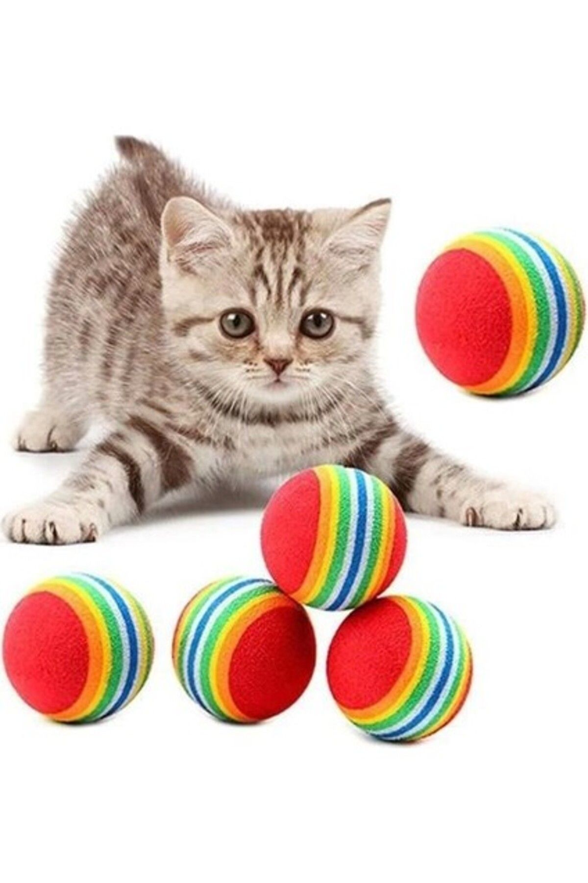 Orqinel Epilons ® 3lü Gökkuşağı Sünger Kedi Köpek Çiğneme Oyun Topu 4,2 cm