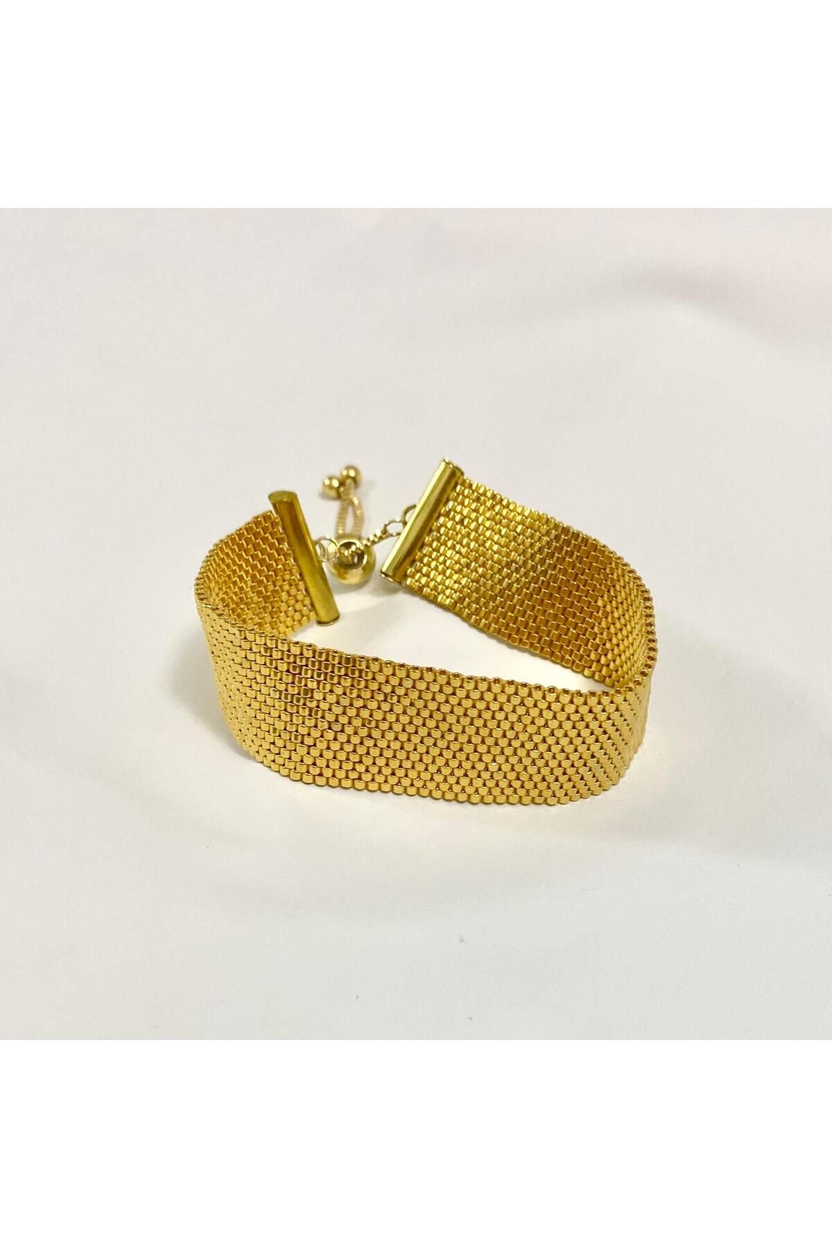 Butik Hasır Gold Delica Boncuk Bileklik(Geniş)
