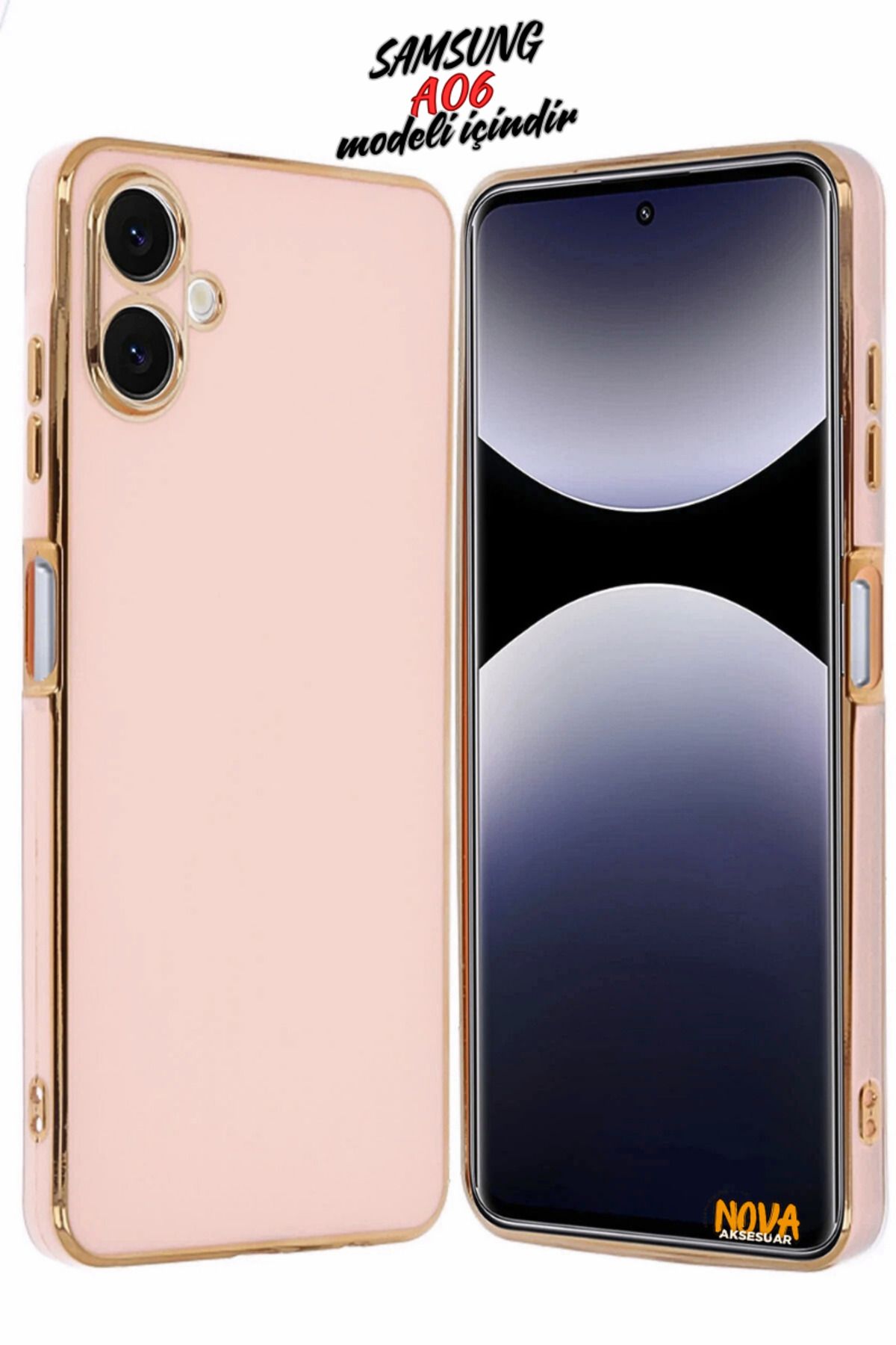cepmoda Samsung Galaxy A06 - Gold Çizgili Renkli Shiny Silikon Kılıf / Kapak - PEMBE