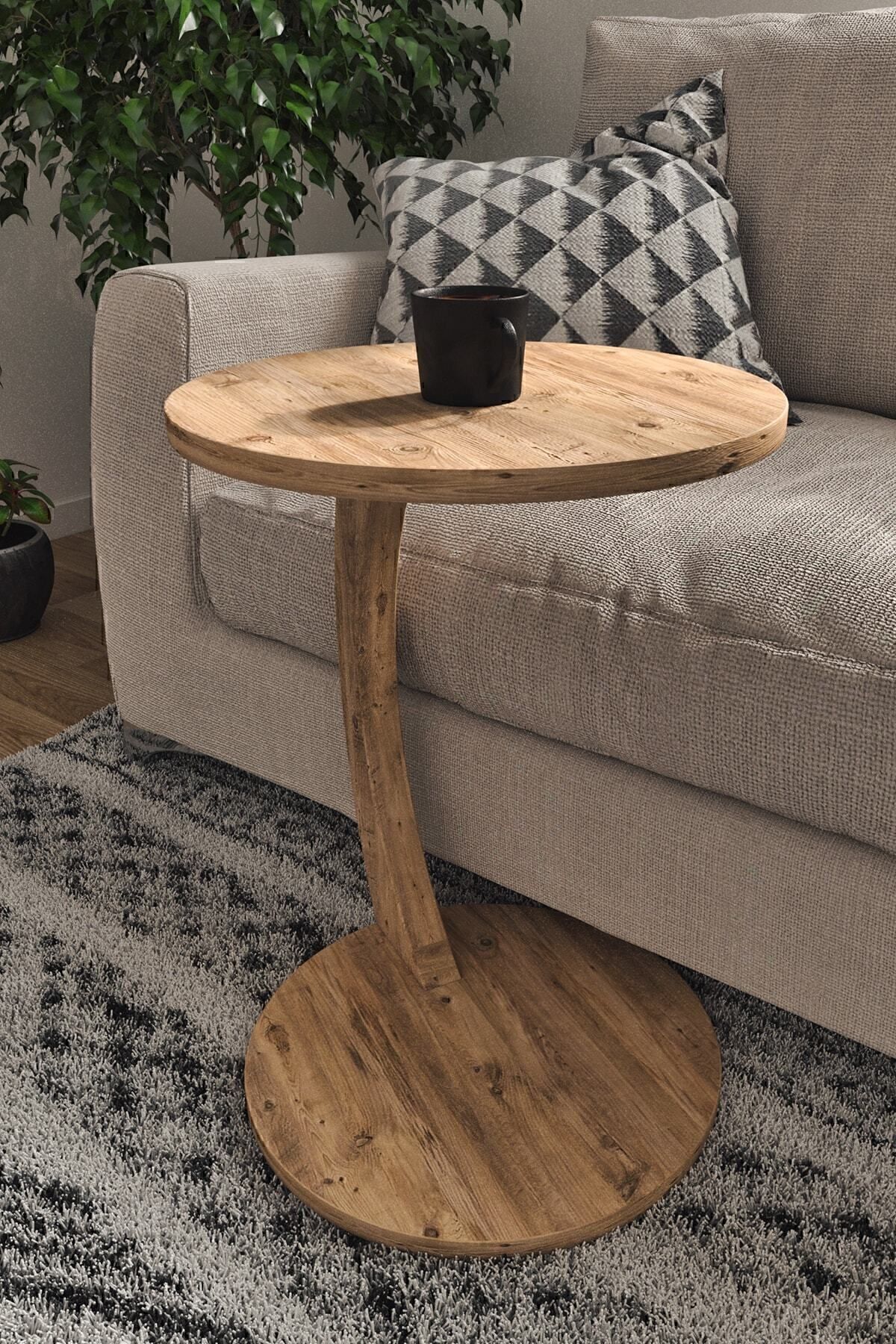 interGO-C-shaped Round End Table With Rolling Wheels - Atlantic Pine Pattern 3