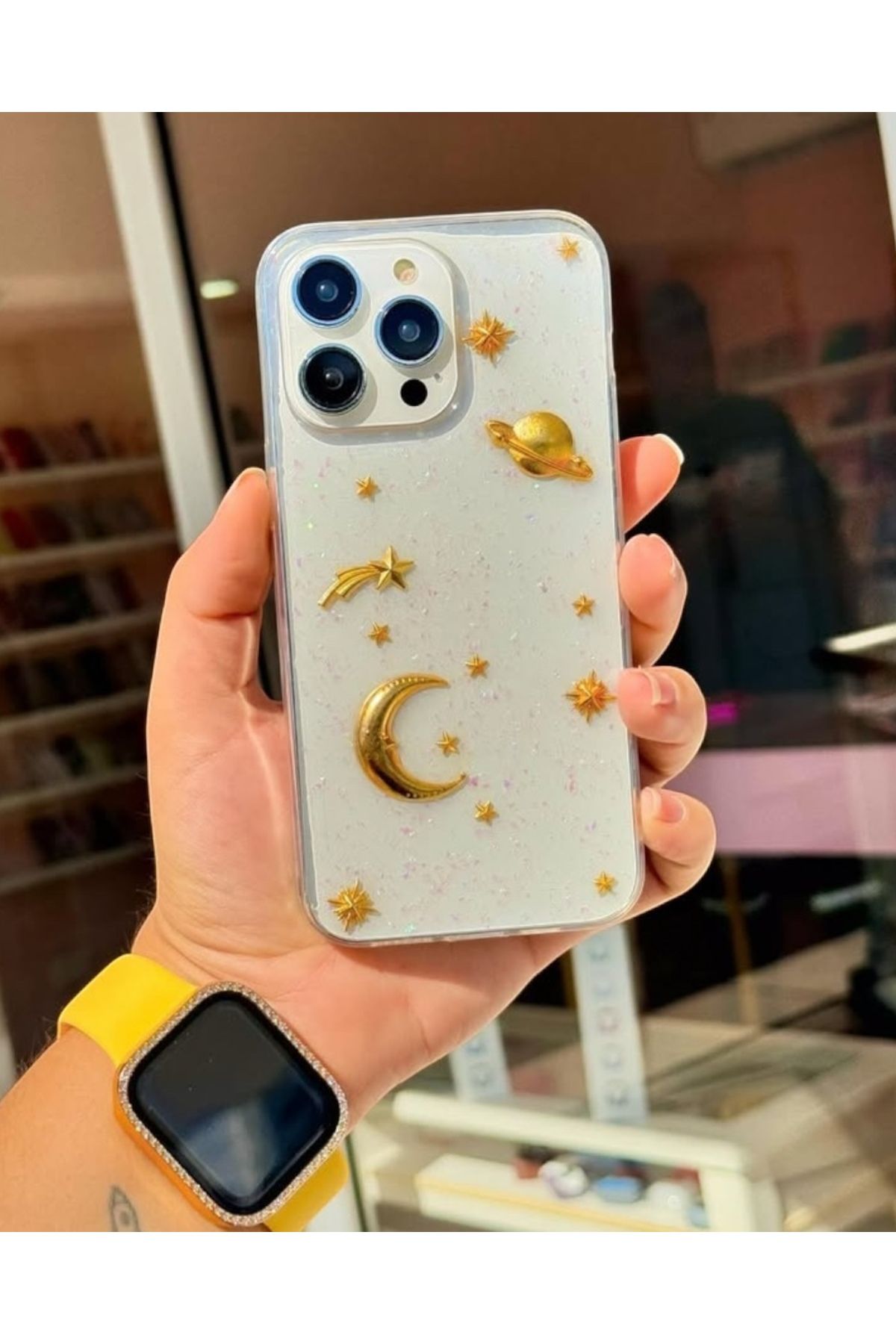 KILIF HOUSE Iphone 13 / 14 Uyumlu Şeffaf Simli Gezegen Kılıf