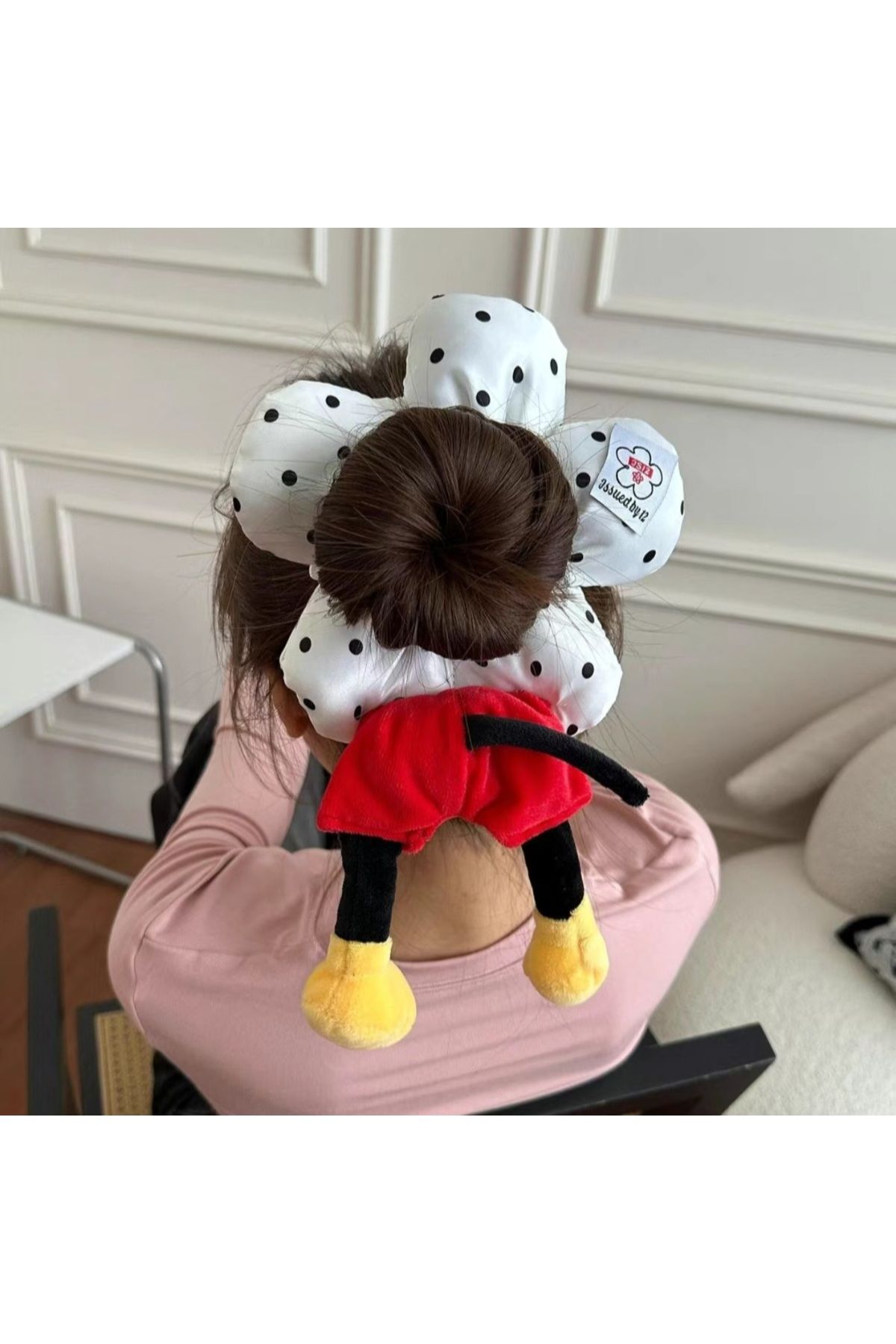 REBORN DESIGN Mickey Mouse Figürlü Papatya Model Siyah Puantiyeli Simit Toka