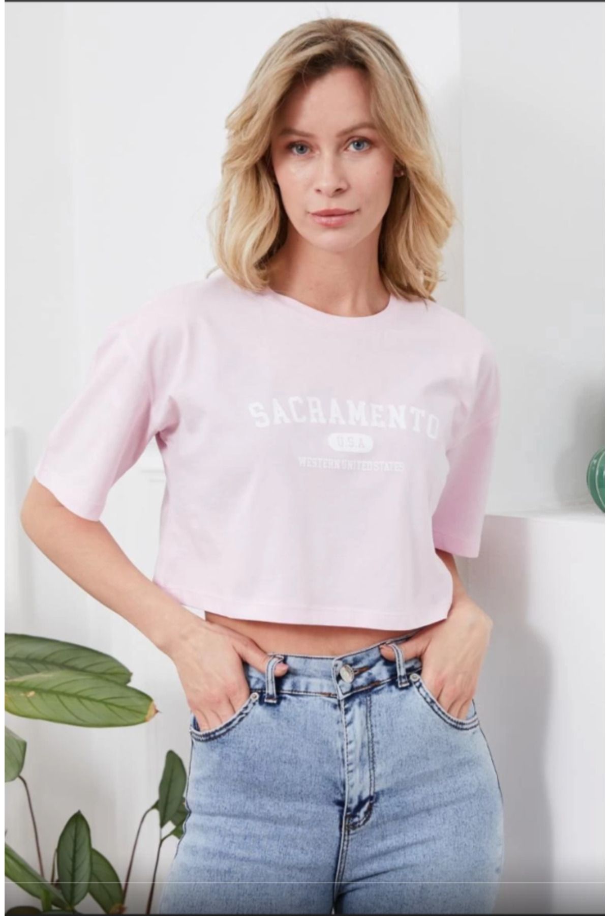 Butik Baskılı Crop T-shirt