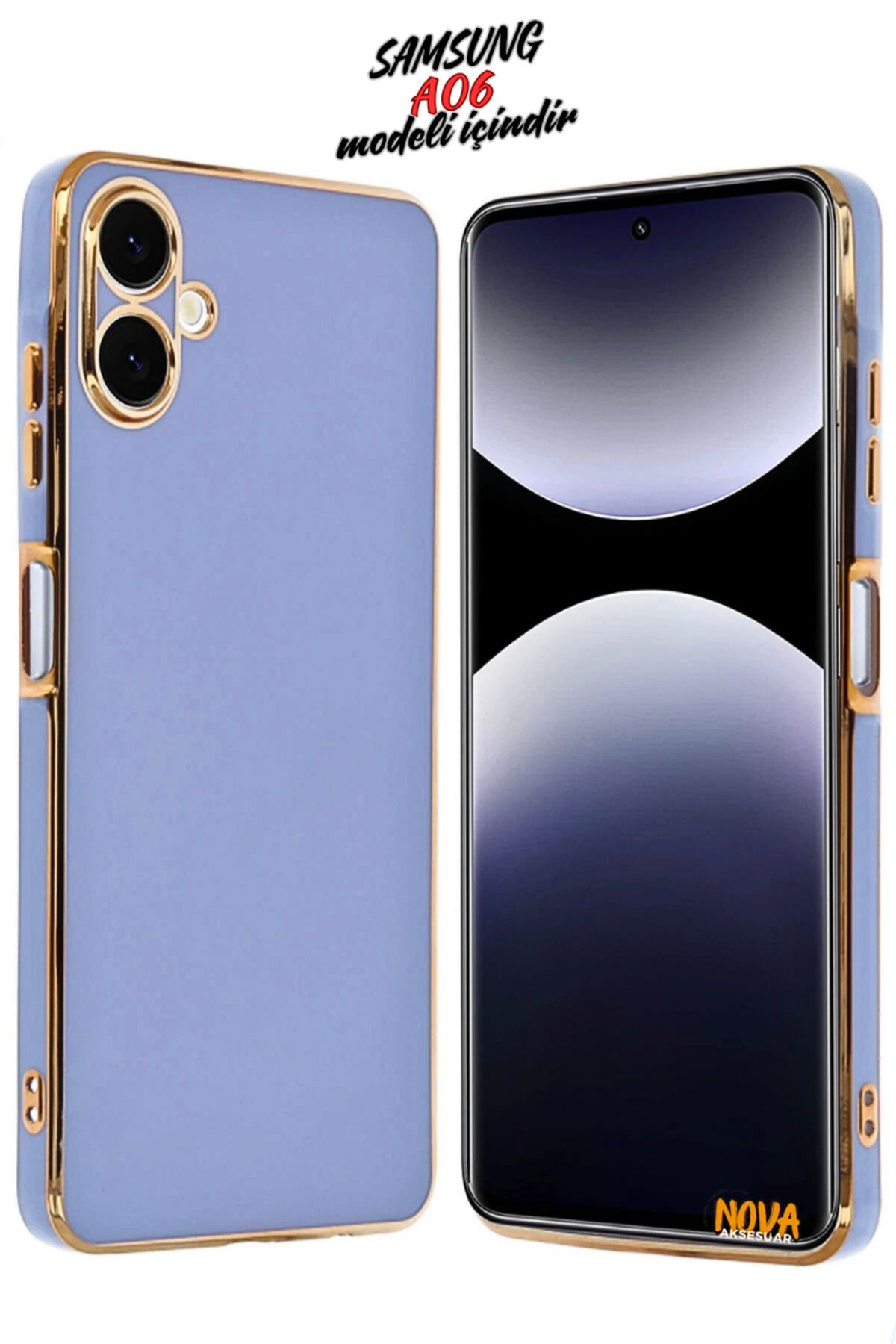 cepmoda Samsung Galaxy A06 - Gold Çizgili Renkli Shiny Silikon Kılıf / Kapak - MAVİ