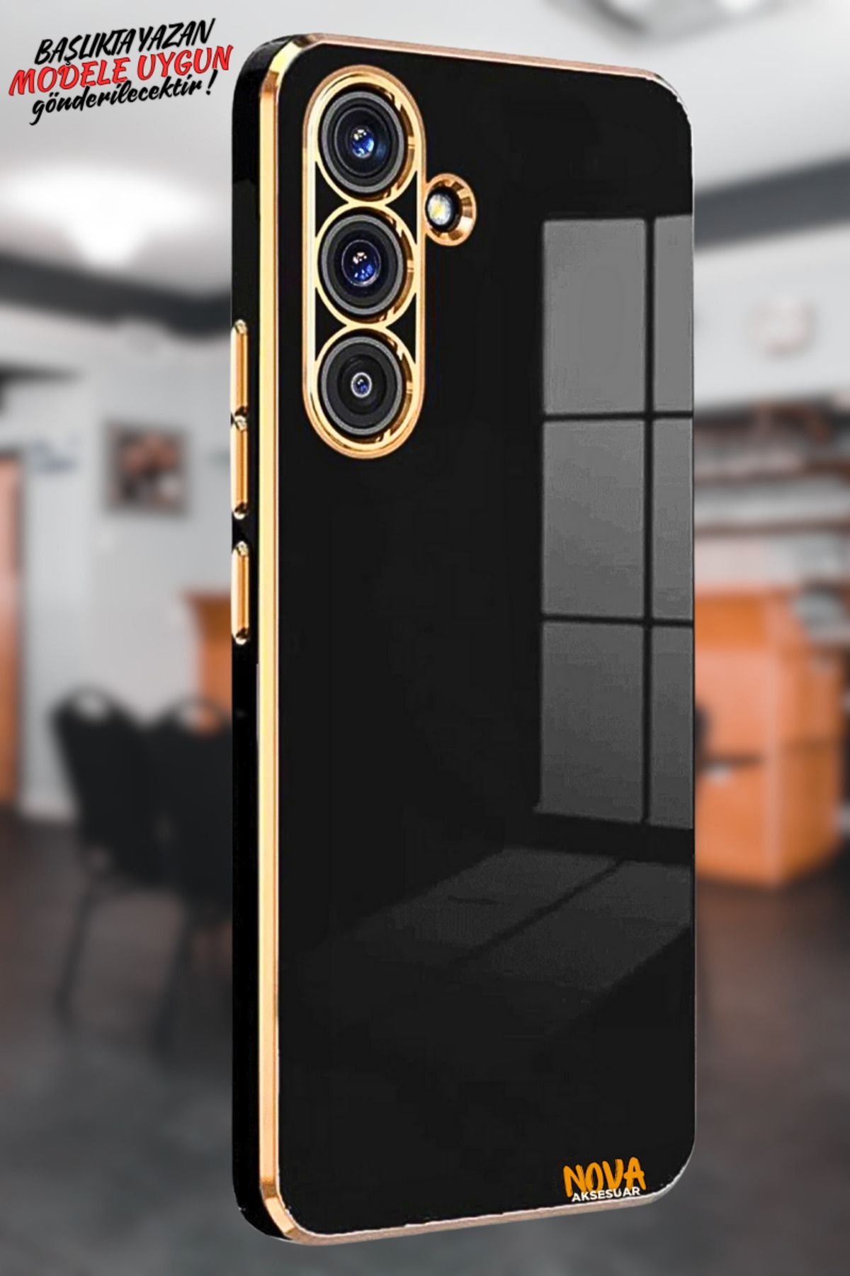 cepmoda Samsung Galaxy S25 - Gold Çizgili Renkli Shiny Silikon Kılıf / Kapak - SİYAH