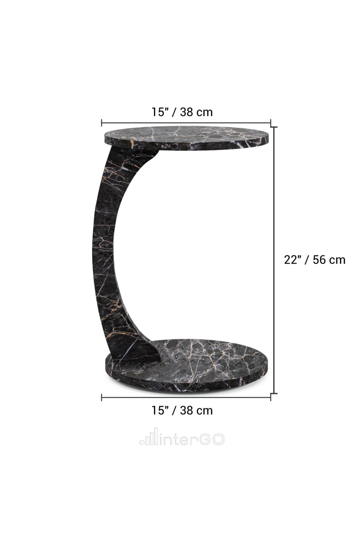 interGO-Masă rotundă în formă de C cu roți - model de marmură neagră 7
