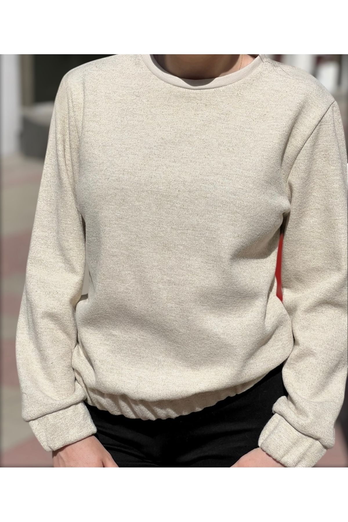 sweet&sweat Bej Simli Sıfır Yaka Sweatshirt