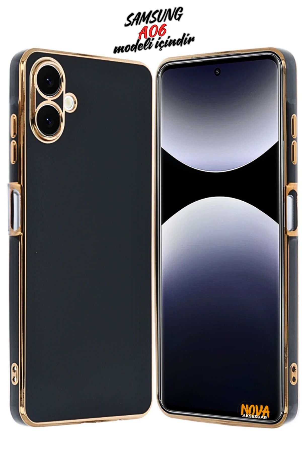 cepmoda Samsung Galaxy A06 - Gold Çizgili Renkli Shiny Silikon Kılıf / Kapak - SİYAH