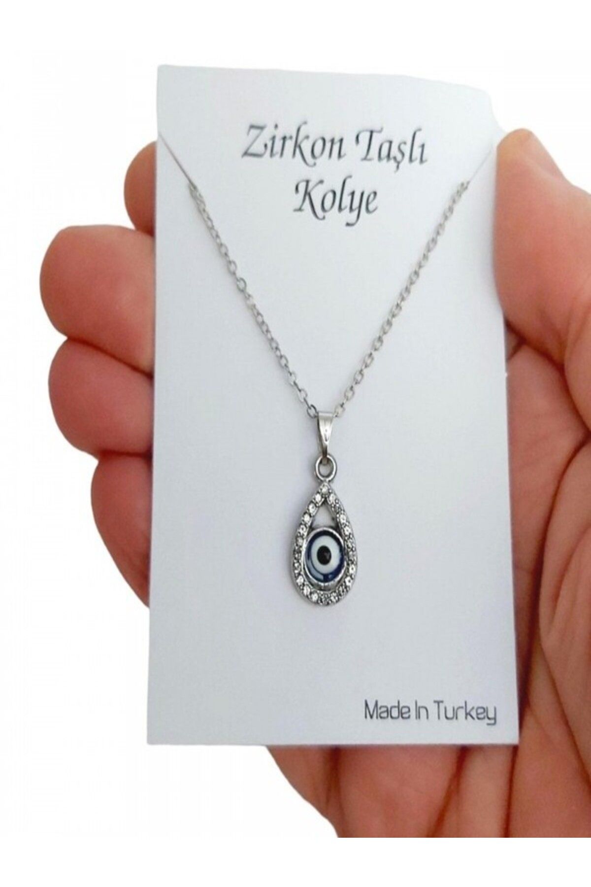 FT Tasarım Damla Tasarım Nazarlı Gümüş Kolye çelik