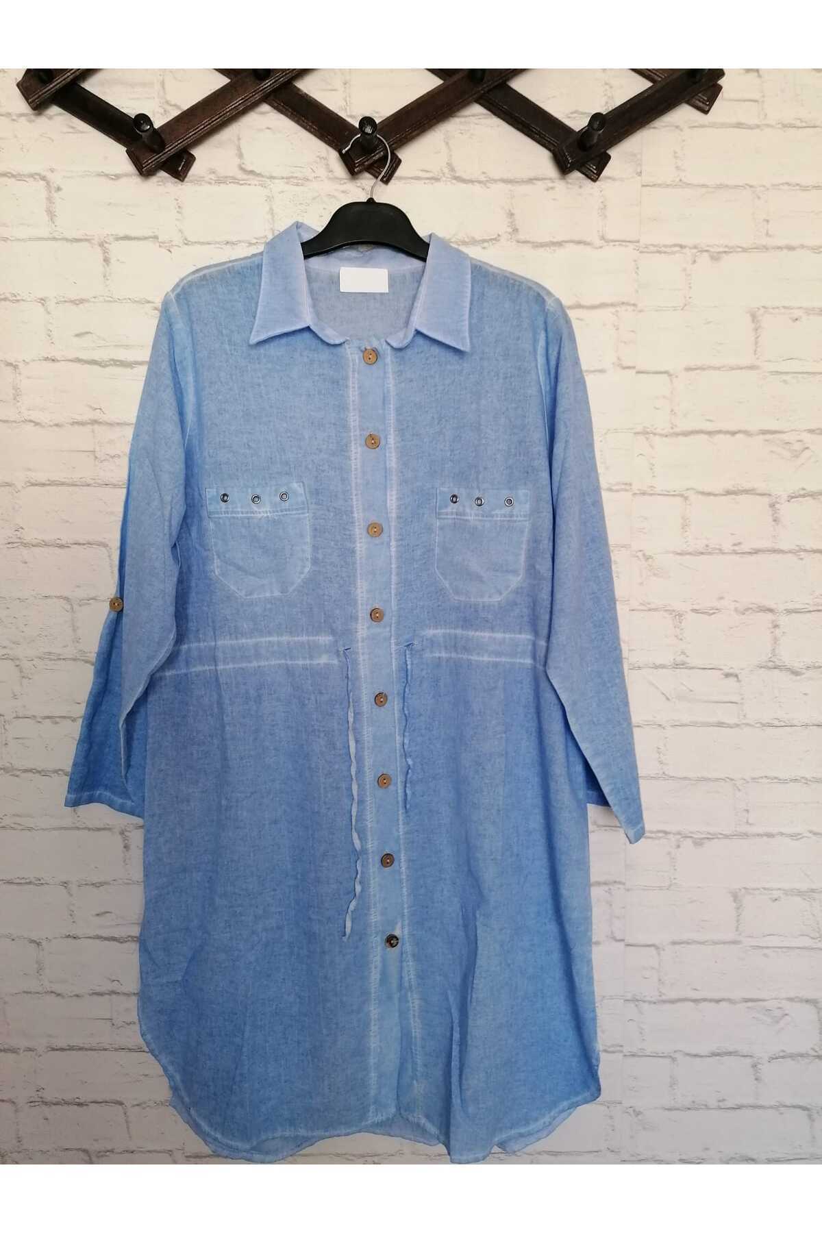 anne moda ankara-Μέση με κορδόνι, 100% καθαρό βαμβάκι, λειασμένο, χωρίς λύκρα, μακρύ μανίκι, 2 τσέπες, τουνίκ 5