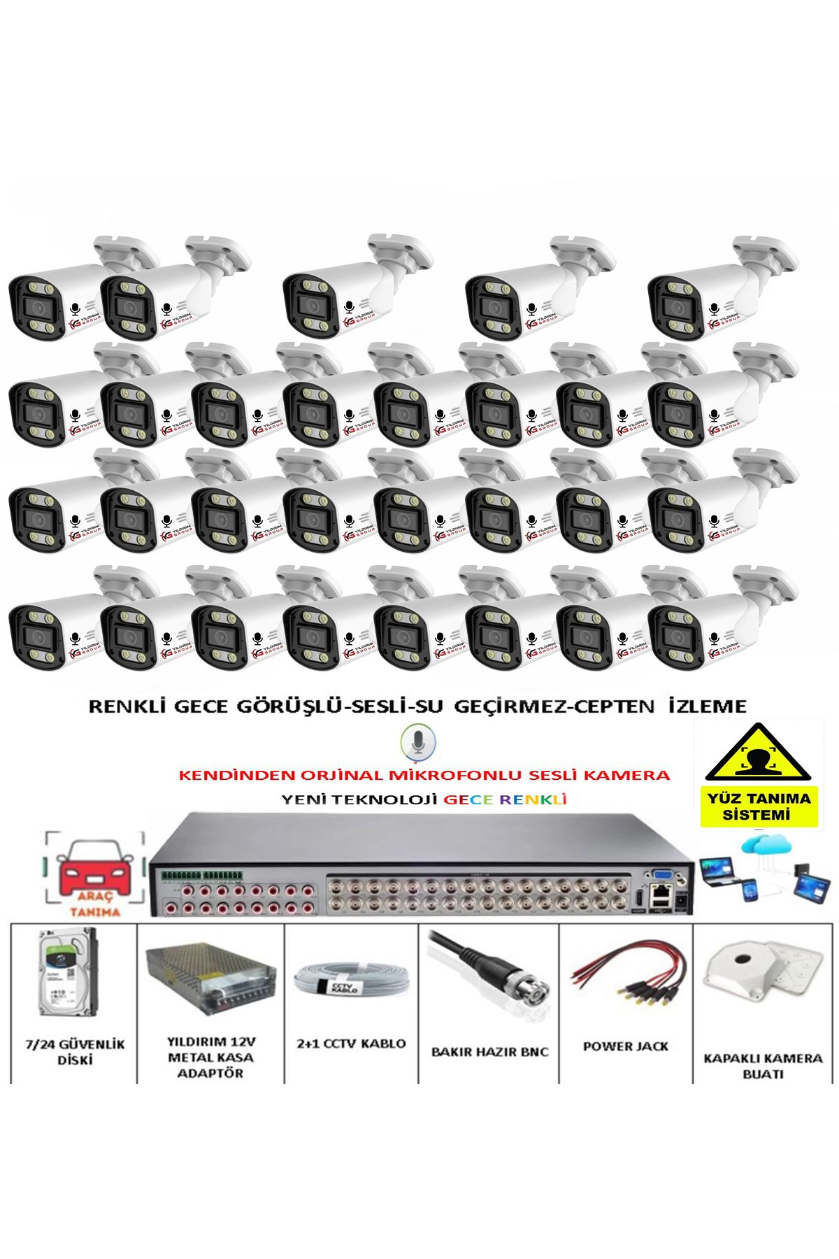 YILDIRIMGROUP 29 LU SESLİ GÜVENLİK KAMERASI 5 MP GECE RENKLİ YÜZ VE ARAÇ TANIMALI FULL HD KAMERA SİSTEMİ