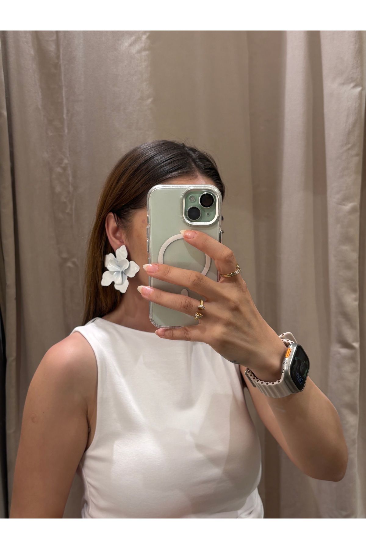 Butik Çelik büyük boy beyaz renk çelik küpe