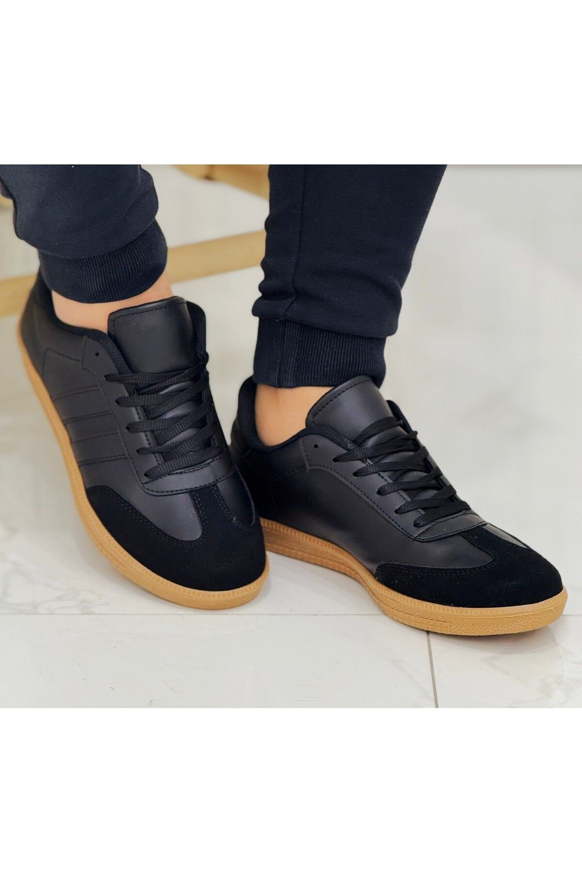 Klay Shoes Unisex Kadın Erkek Kız Çocuk Şeritli Anatomik Rahat Taban Günlük Sneaker Spor Ayakkabı Siyah
