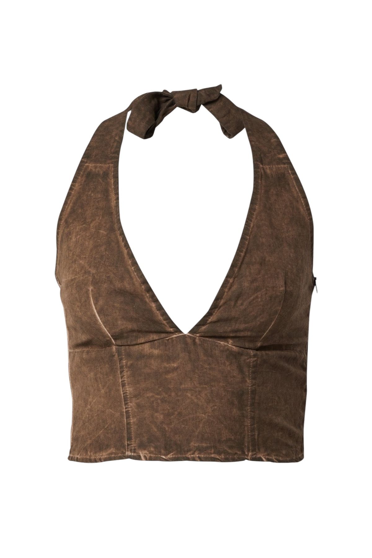 MAMAYAGA Kadın Boyundan Bağlamalı V Yaka Tasarım Şık Crop Top Bluz