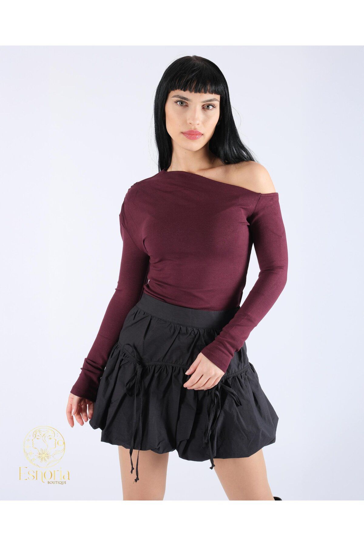 Esnoria Kayık Yaka Bluz Bordo
