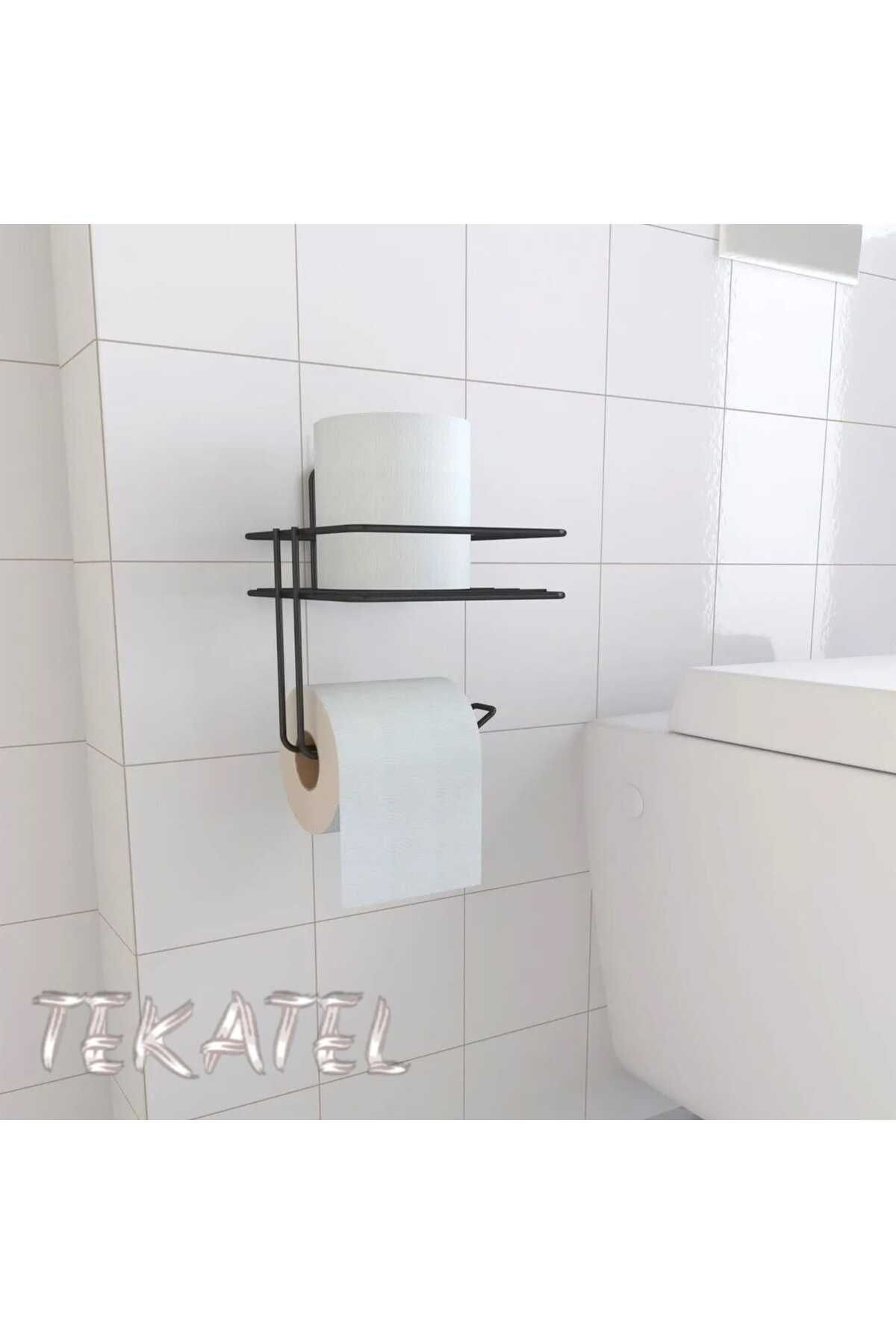 TEKATEL Yapışkanlı Tuvalet Kağıtlığı Tutacağı Askısı Siyah Metal Tuvalet Kağıtlık