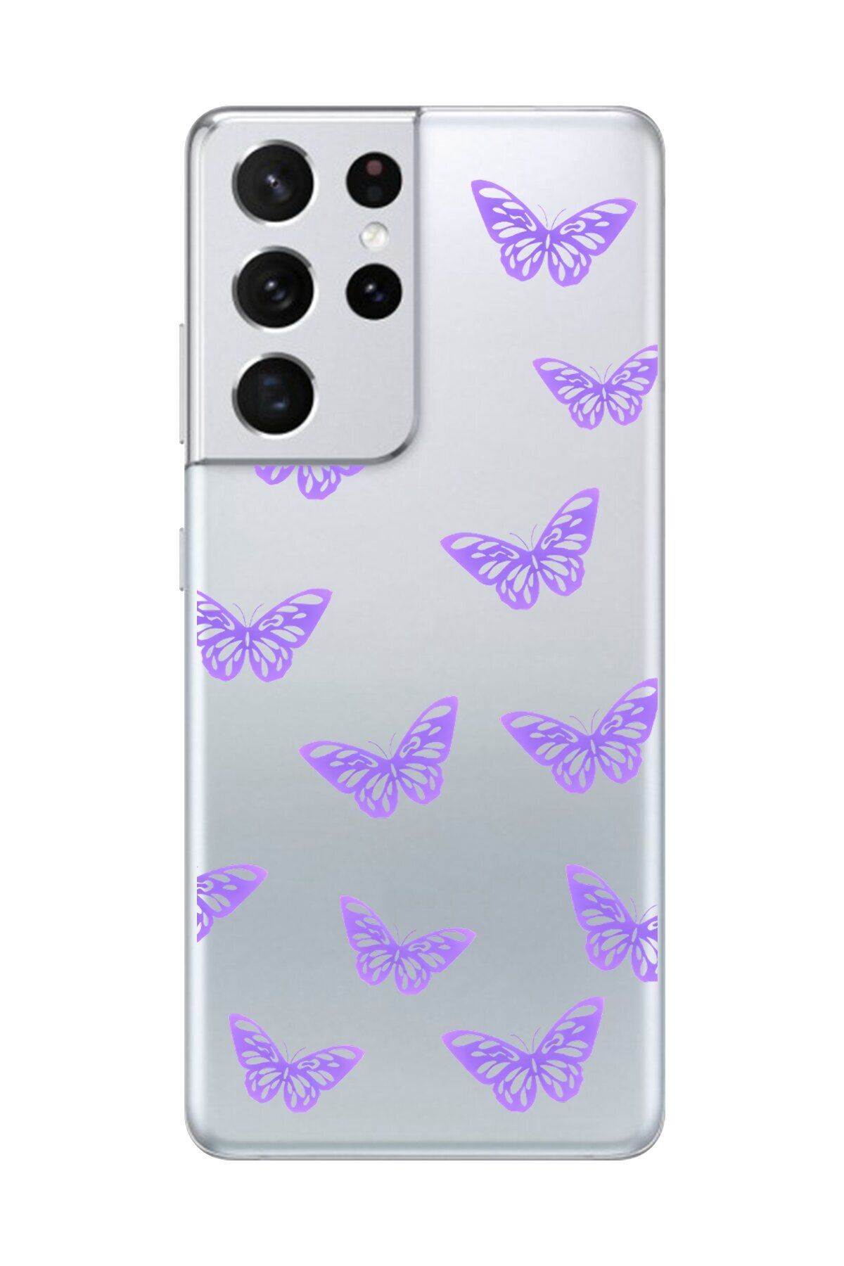 Dali Design Galaxy S21 Ultra Uyumlu Şeffaf Kılıf Şeffaf Şeffaf Kelebek 4 Tasarımlı