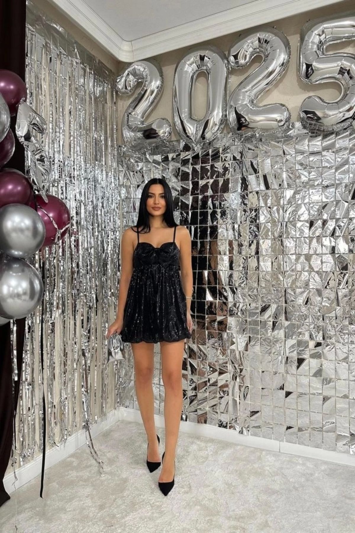 nedo7 Siyah Önü Fiyonklu Balon Elbise