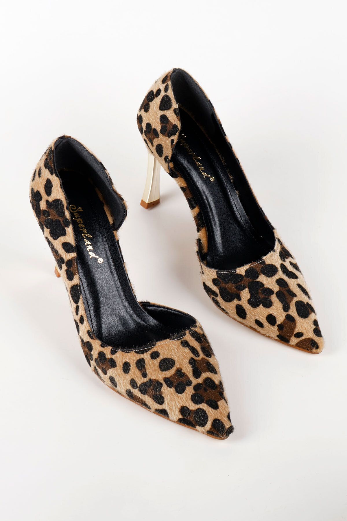 LuisPerry-Women's Stiletto Leopard Patterned Gold Plated Heels Stylish and Comfortable Stiletto 9 cm 6