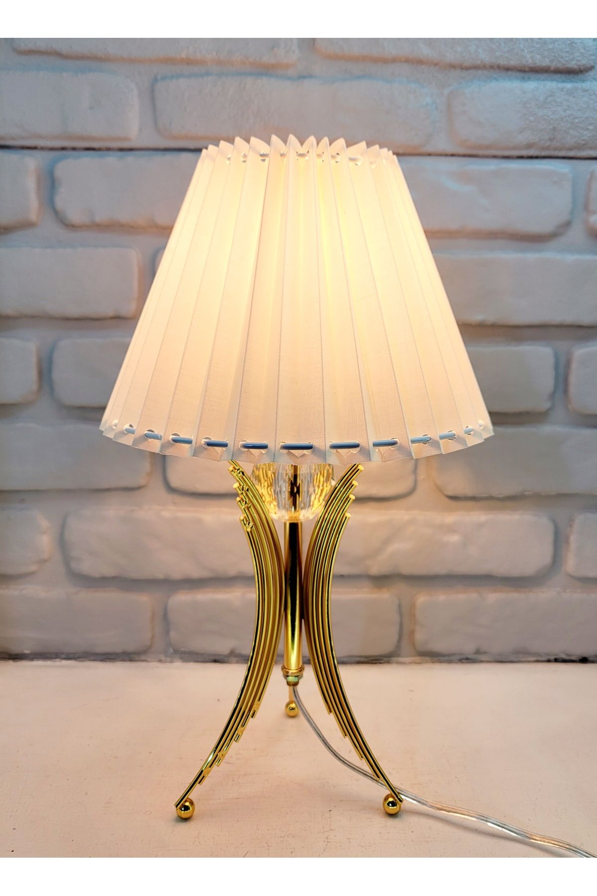 Decodelight Modern Dekoratif Gold Metal Angel Model Pileli Kumaş , Makrome ve Kağıt İpli Şapkalı Abajur